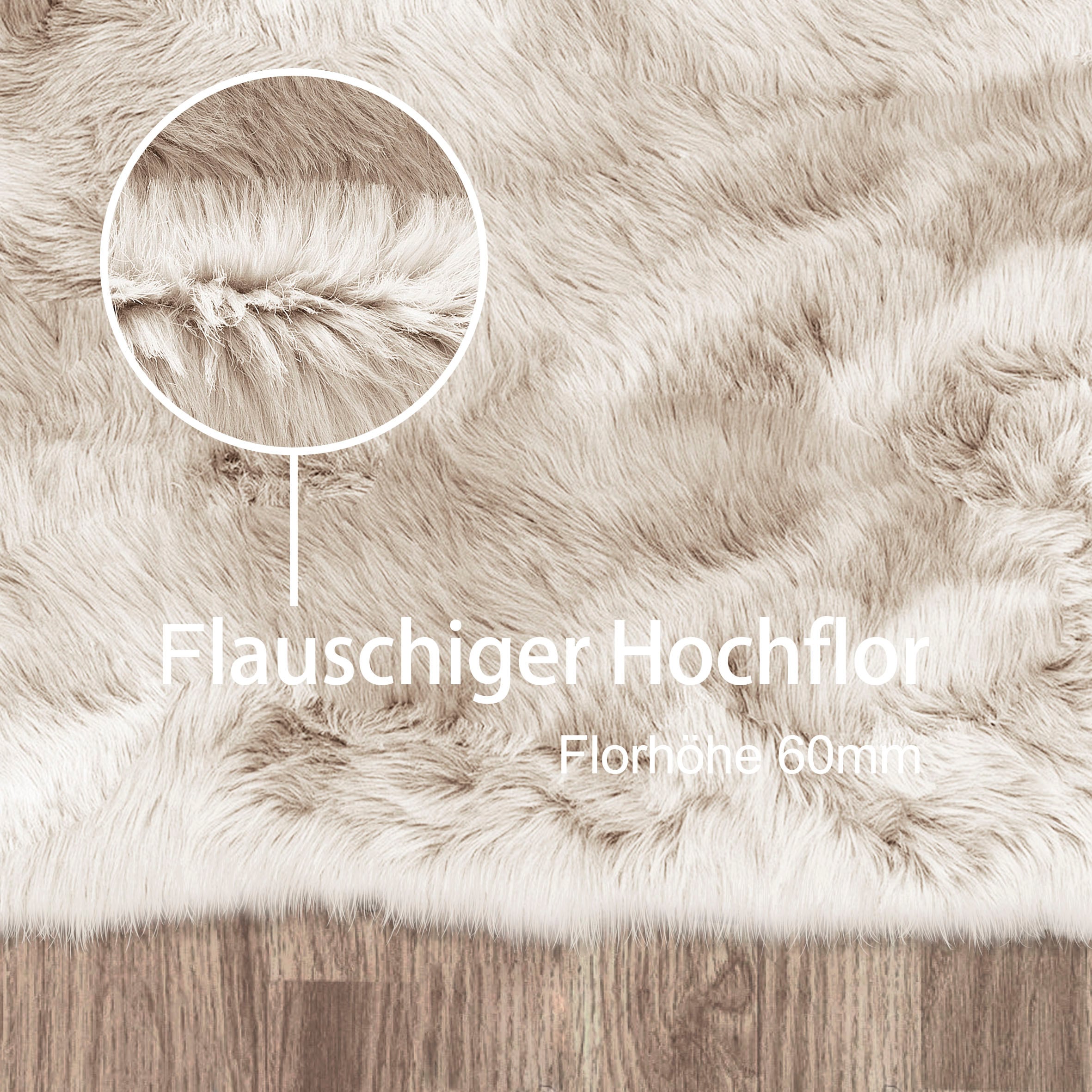 my home Hochflor-Teppich »Valeria Fellteppich kuschelig«, rund, 60 mm Höhe, Kunstfell, weiche Teppiche, Wohnzimmer, Schlafzimmer, Esszimmer
