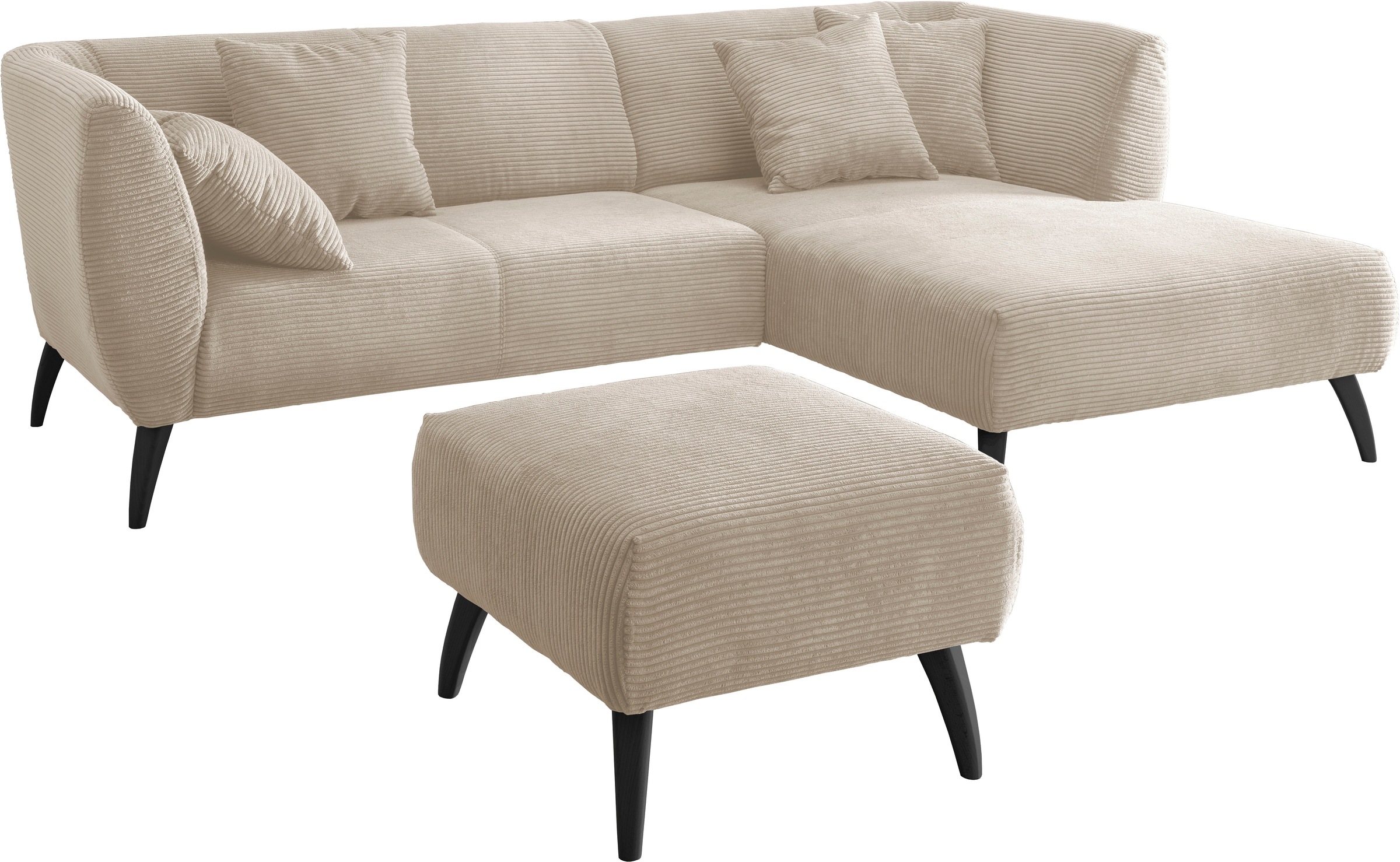 INOSIGN Ecksofa »Colori L-Form«, Holzfußfarbe wählbar, inkl. 4x Zierkissen