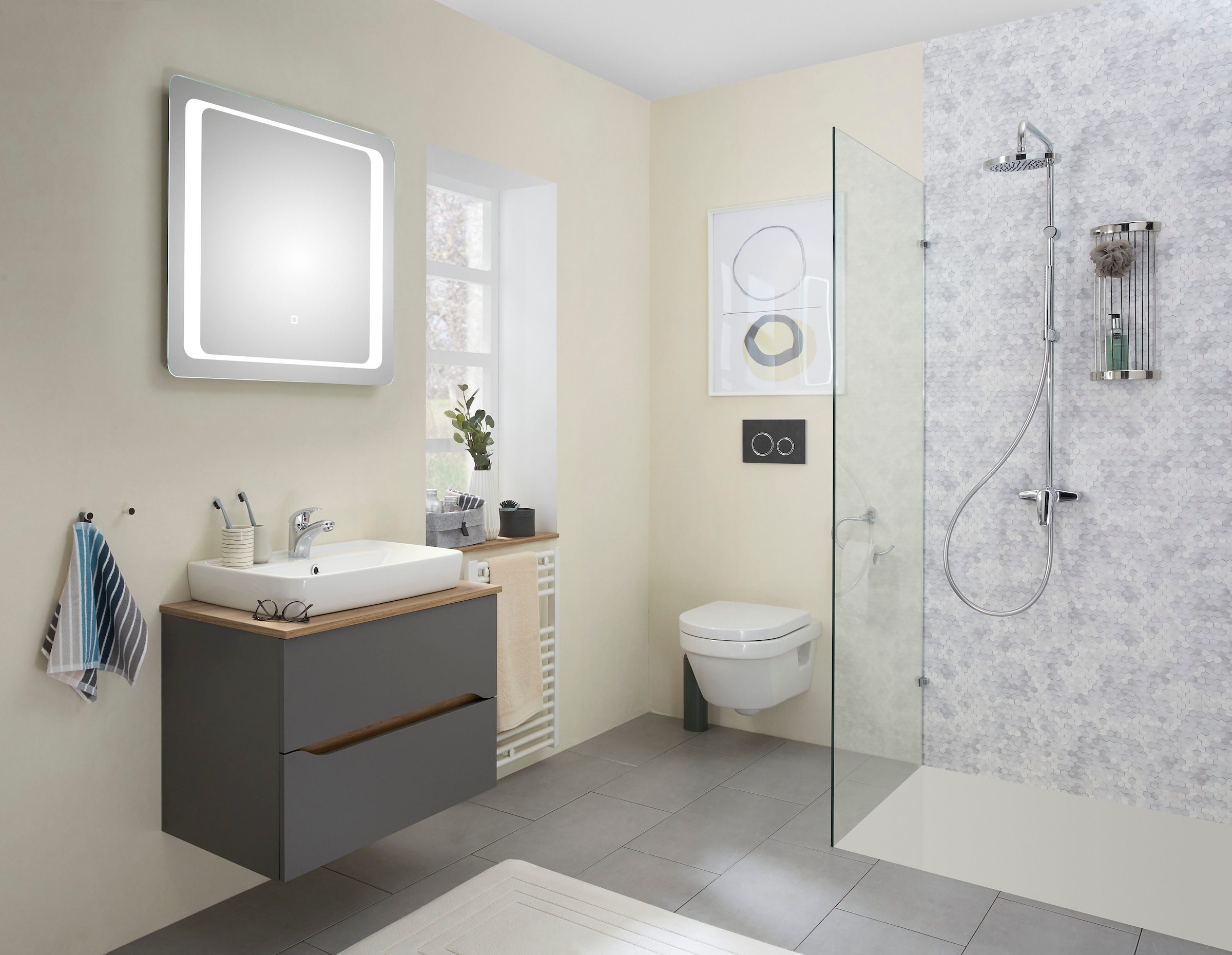 Saphir Badmöbel-Set »Quickset 2-teilig, Keramik-Aufsatzbecken mit LED-Spiegel« 4 Stk. tlg.