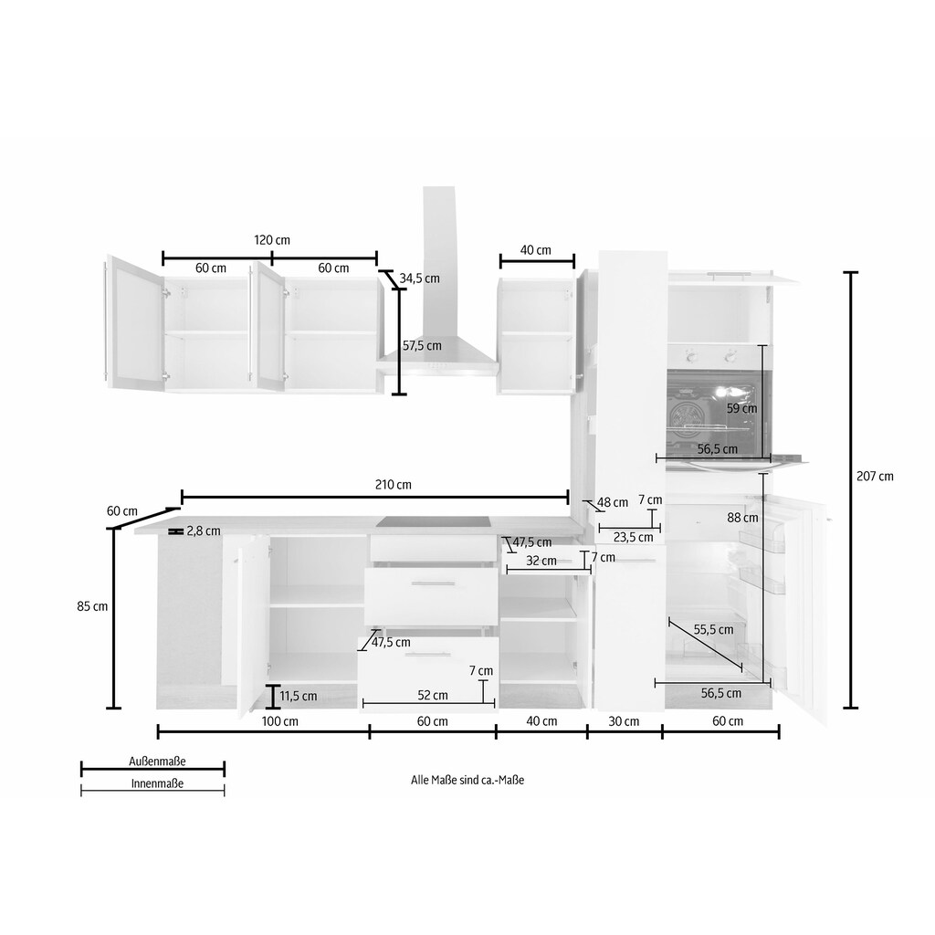 OPTIFIT Winkelküche »Kalmar«, mit E-Geräten, Stellbreite 300 x 175 cm