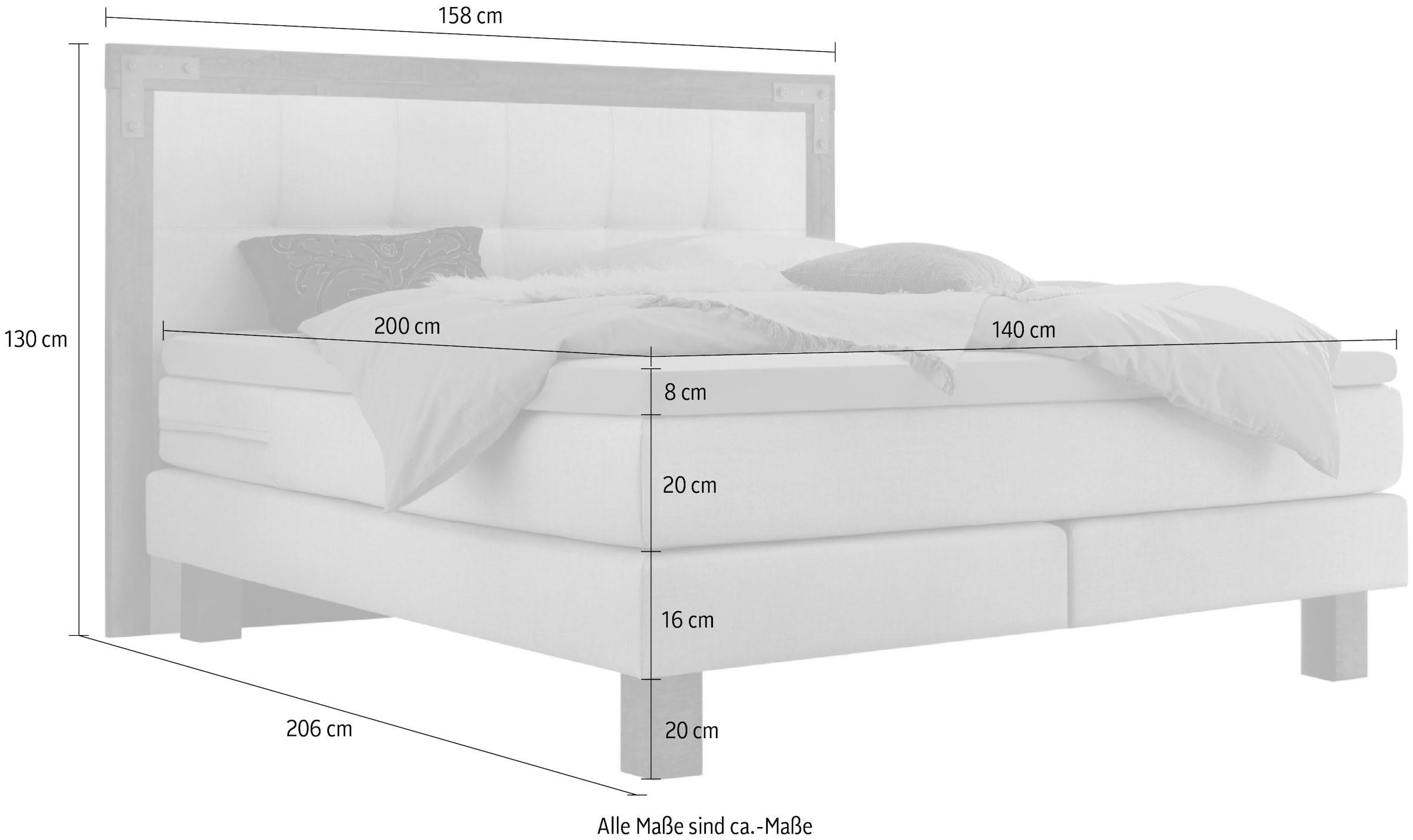 HASENA Boxspringbett Memphis, im Vintagelook, Massivholz-Umrandung, Tonnentaschen-Federkernmatratze