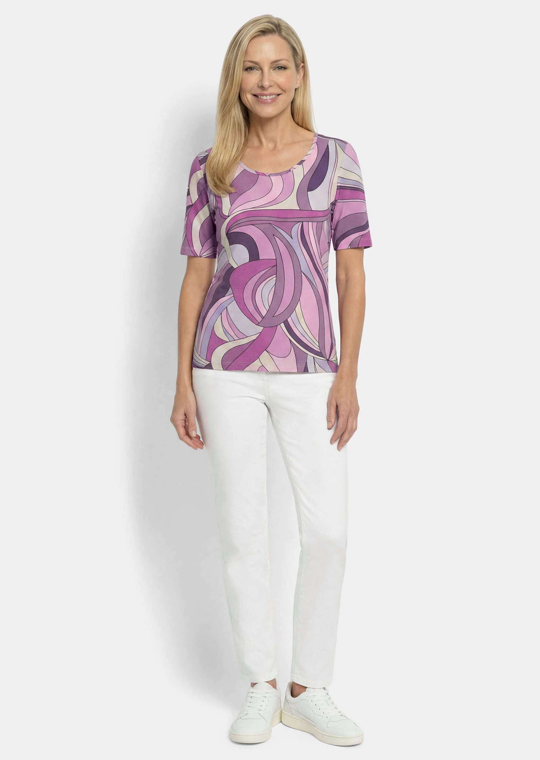 GOLDNER Kurzarmshirt »Viskoseshirt mit kunstvollem All-over-Print« stretchbequemer Jersey