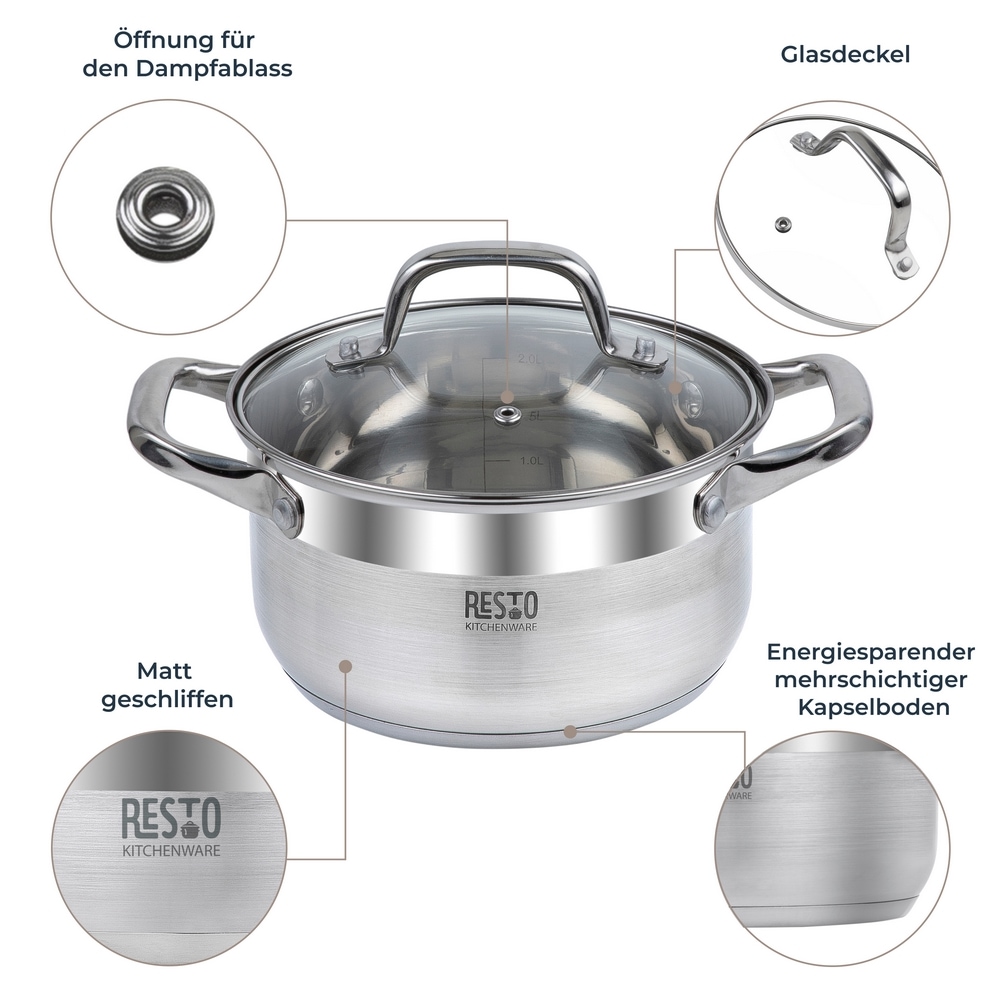 RESTO Kitchenware Kochtopf »Libra, Topf energiesparend und spülmaschinenfest« 1 tlg. Edelstahl 18/10