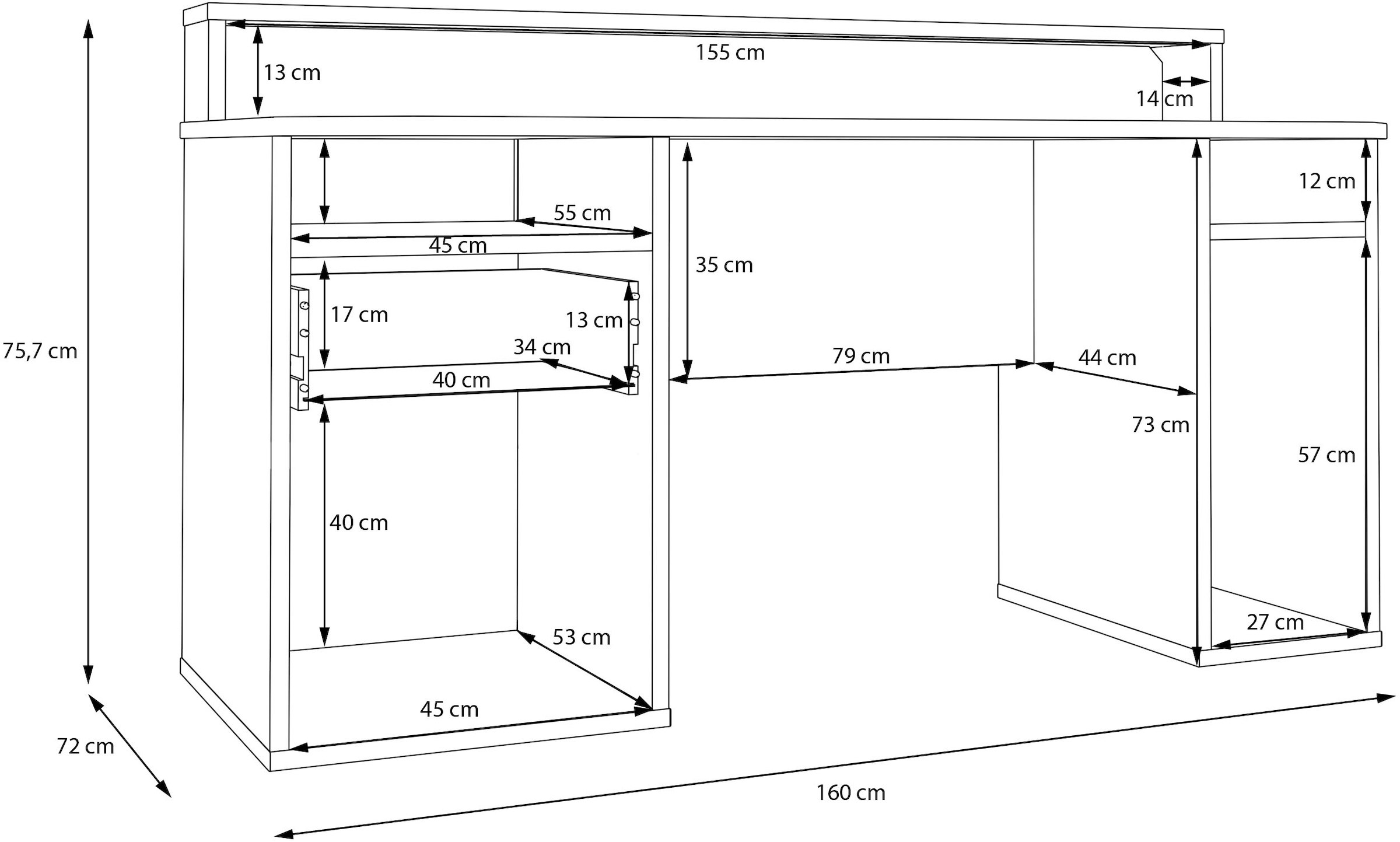FORTE Schreibtisch »Tezaur« mit Schubkasten und Tür, B/H/T 160/75,7/72 cm