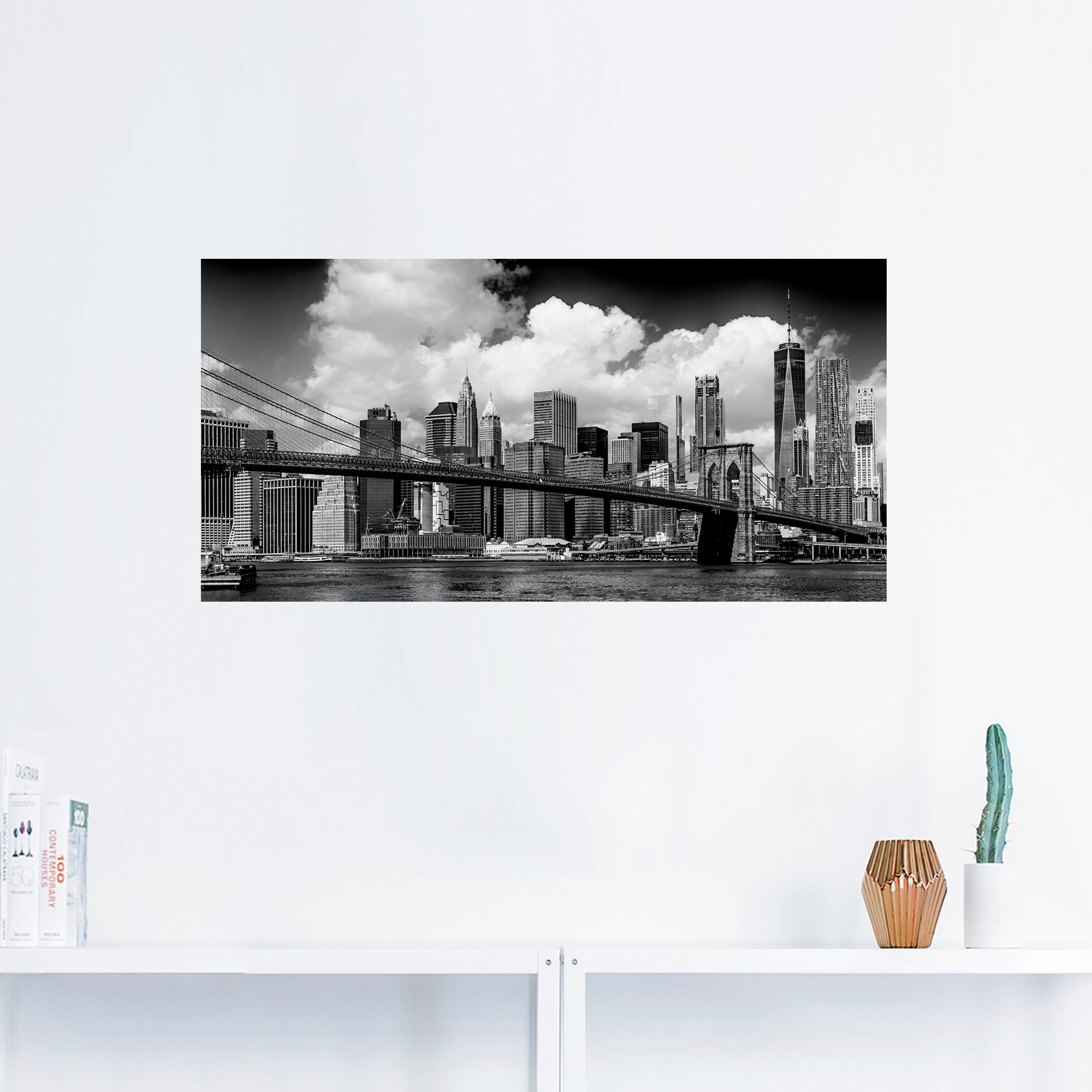 Artland Wandbild »Manhattan Skyline, Brooklyn Bridge«, New York, (1 St.), als Alubild, Outdoorbild, Leinwandbild, Wandaufkleber, versch. Größen