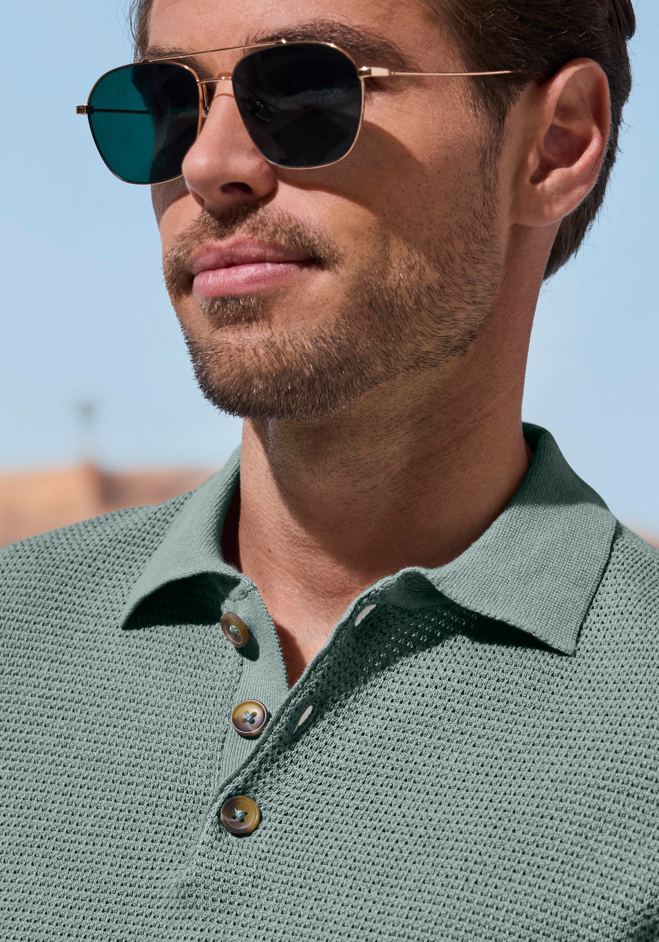 John Devin Poloshirt »- Strick Poloshirt, Regular fit« mit Polokragen und kleiner Knopfleiste