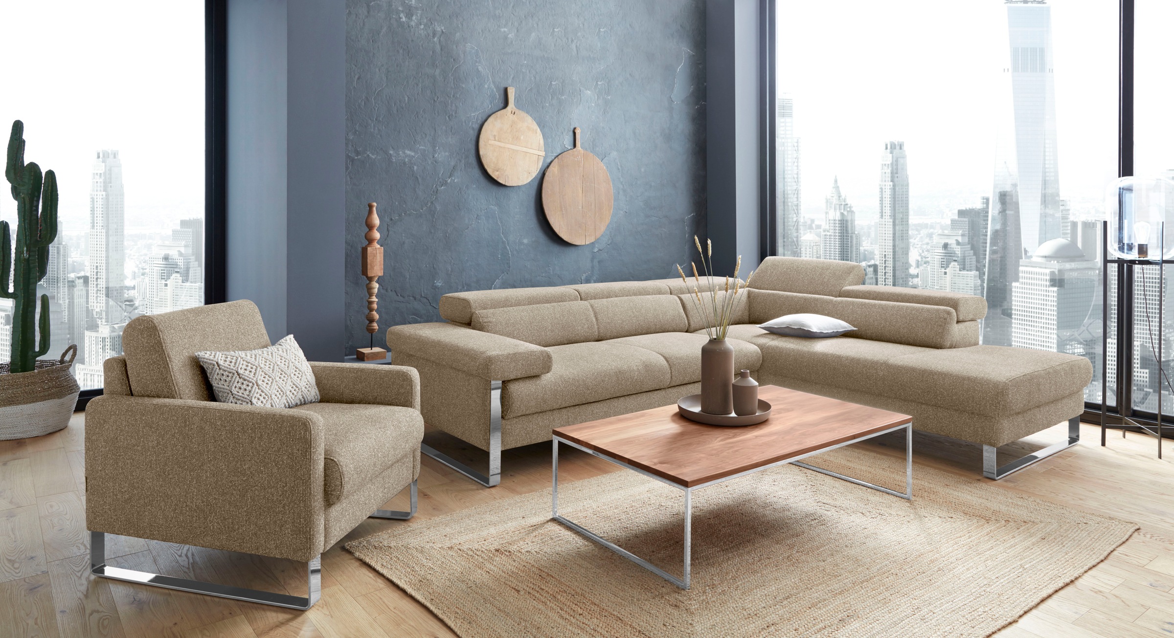 W.SCHILLIG Ecksofa »finn, toller Sitzkomfort, L-Form, hochwertige Verarbeitungsdetails«, German Design Award 2016, Fußgestell Chrom glänzend, Breite 281 cm