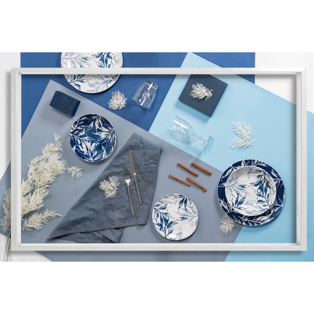 Villa d'Este Teller-Set »Geschirr-Set Forest Leaf Blue«, (Set, 18 tlg.)