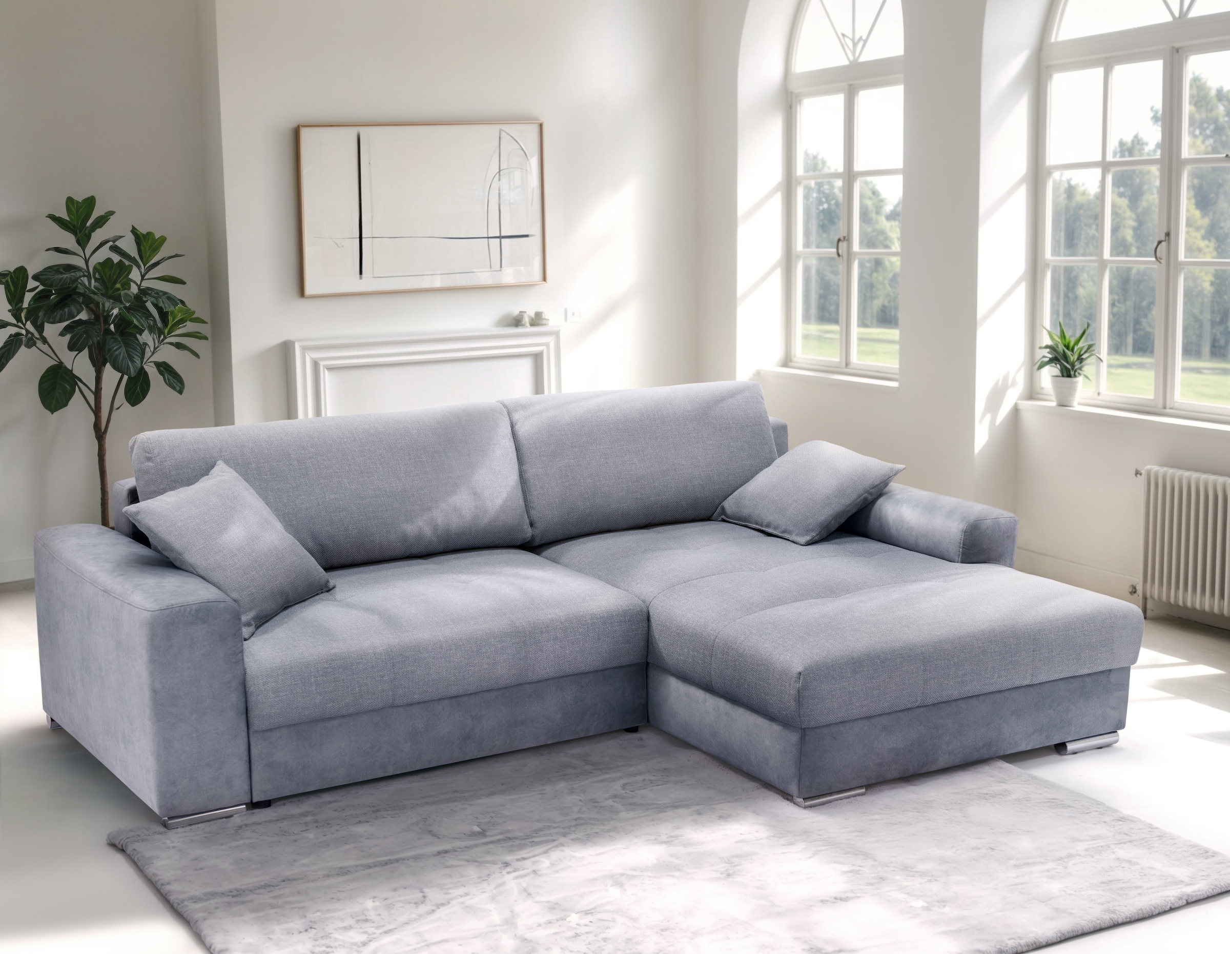 exxpo - sofa fashion Ecksofa »Larnaca, inkl. Bettfunktion und Bettkasten, bequem und komfortabel,«, mit extrabreiten Rückenkissen und 2 Zierkissen