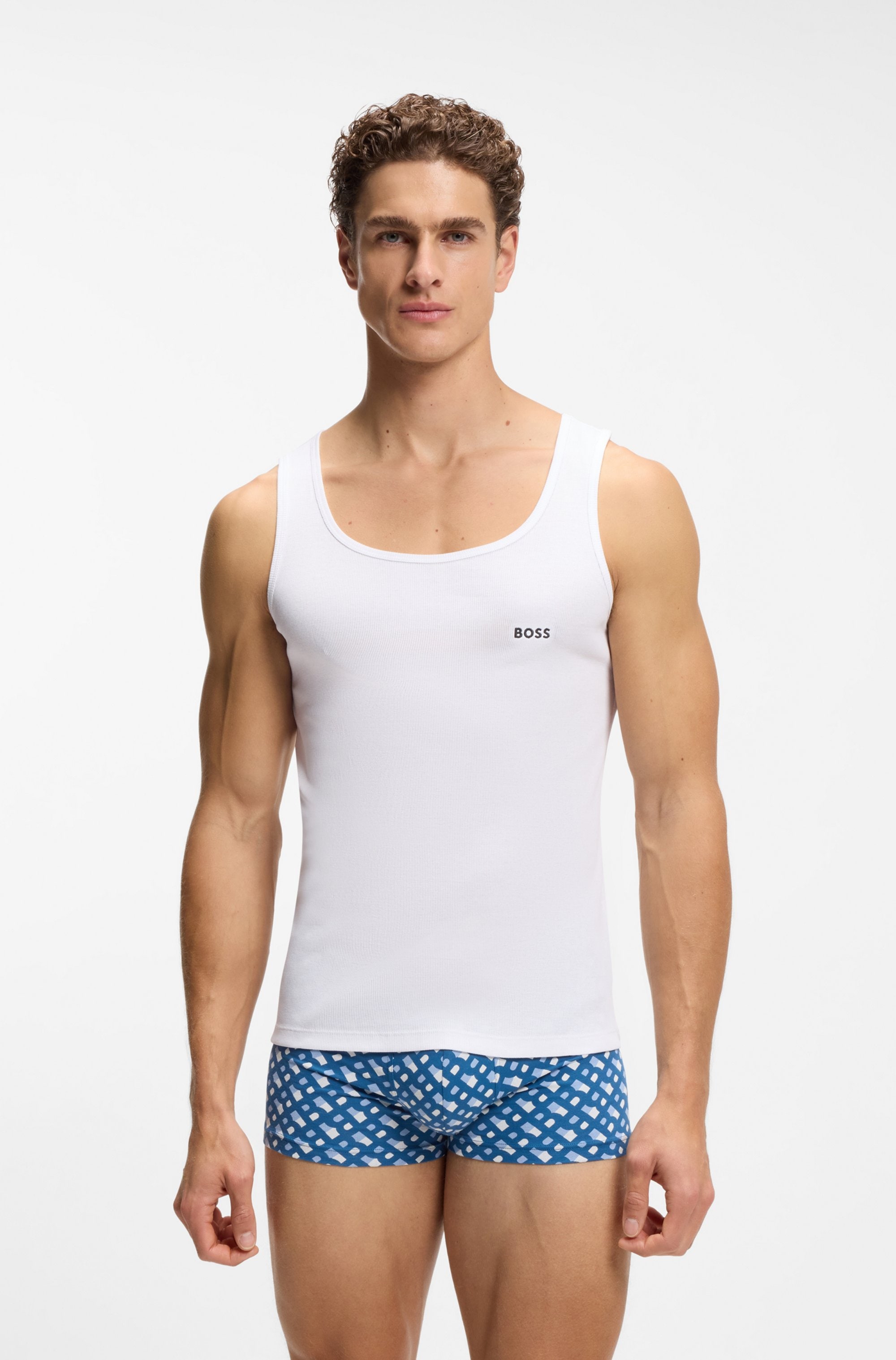 BOSS Tanktop »3P RibClassic BOSS ONE« Ton in Ton Stickerei auf der Brust