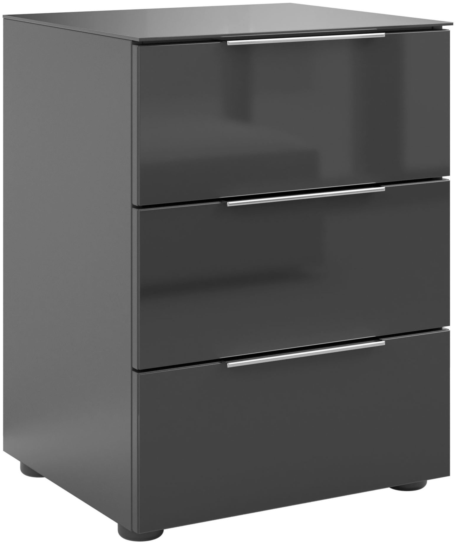 Manjana Möbel Nachtkommode »mit Chrom oder Schwarz matten Metallgriffen« mit Glasfronten, melaminbeschichtete Oberfläche, mit Vollauszug