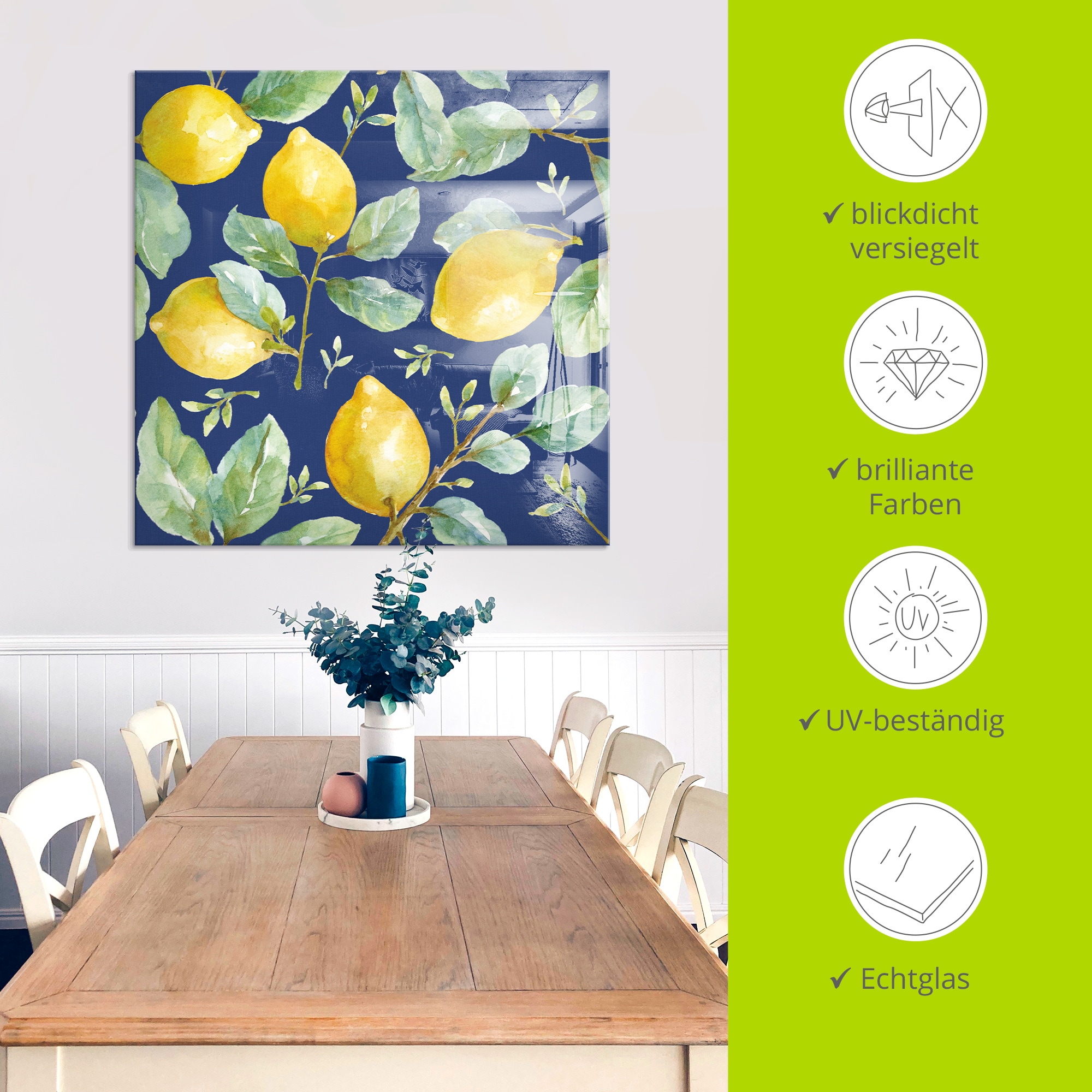 Artland Glasbild »Le Citron Pattern IB« Pflanzenbilder 1 Stk. tlg. in verschiedenen Größen