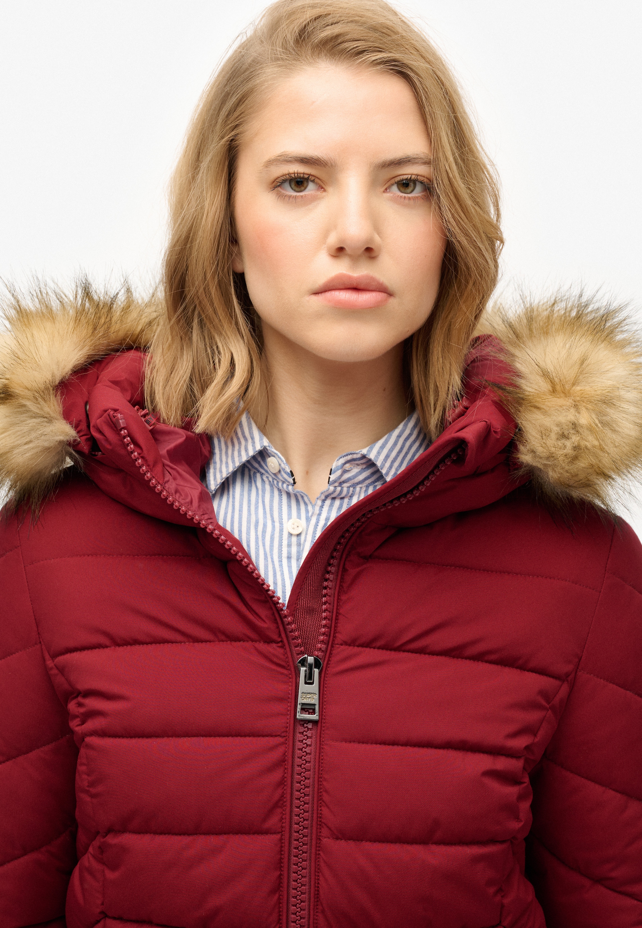 Superdry Steppjacke »FUJI FAUX FUR HOOD MID LENGTH« mit Kapuze