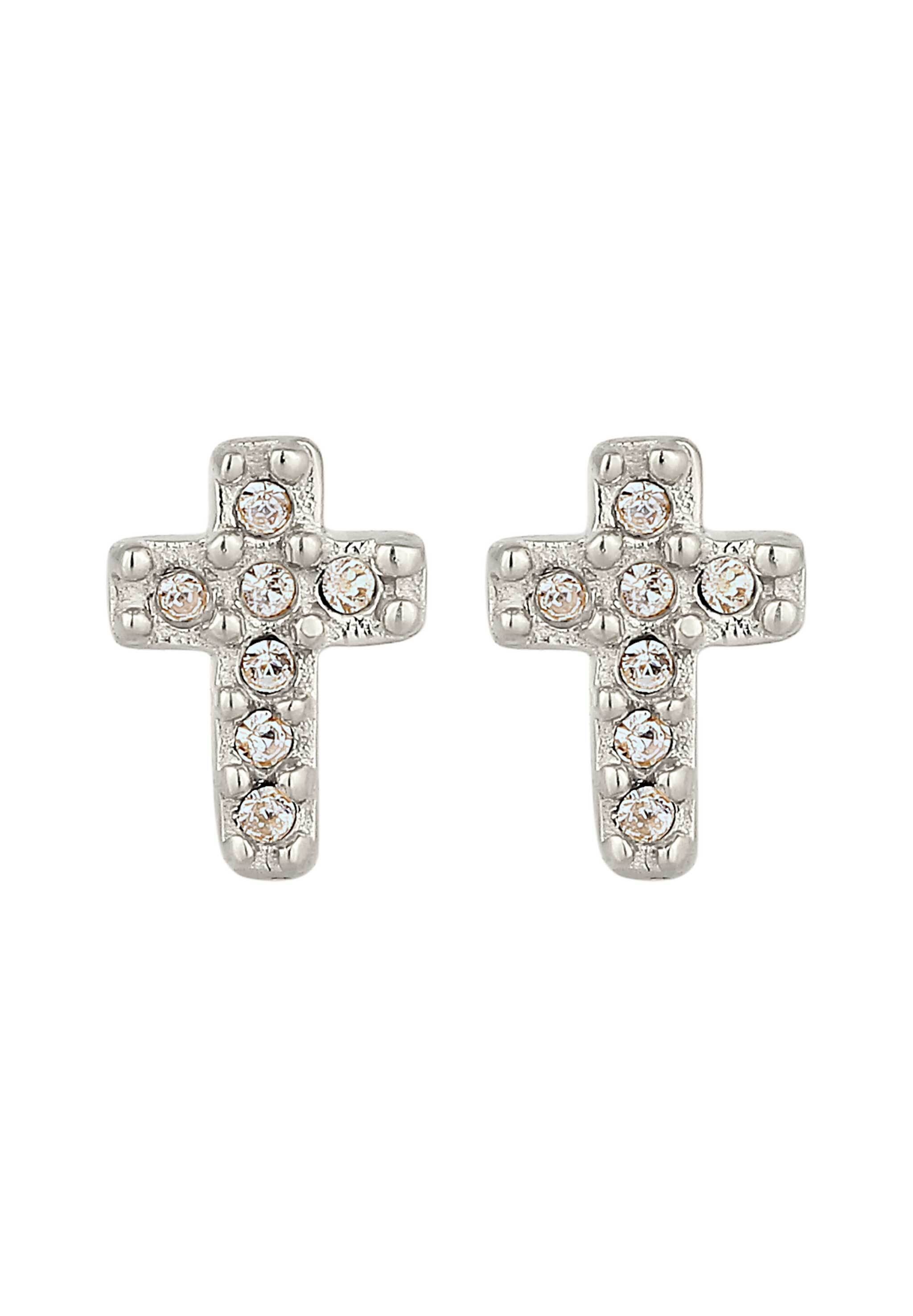 Elli Paar Ohrstecker »Ohrringe Ohrstecker Kreuz mit Kristallen von Swarovski® Weiß 925 Sterling Silber«