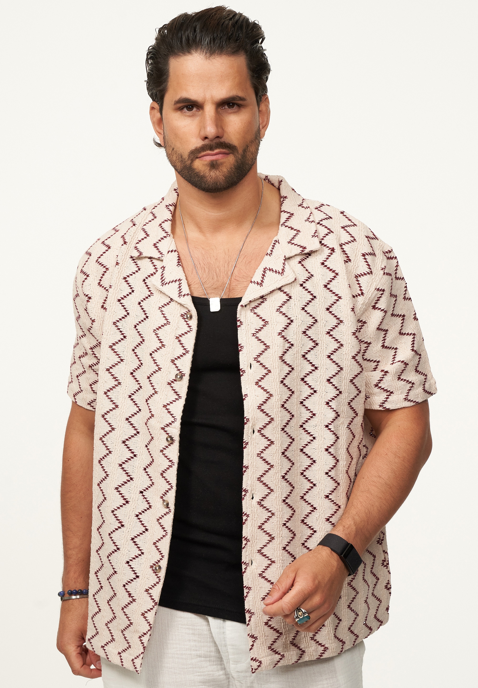 SOULSTAR Kurzarmhemd »Freizeithemd als Kurzam Strick Hemd im Retro-Look - Strick Polo-Hemd Overshirt im Regular-Fit für Herren« Herren Kurzarm Strick Polo-Hemd T-Shirt