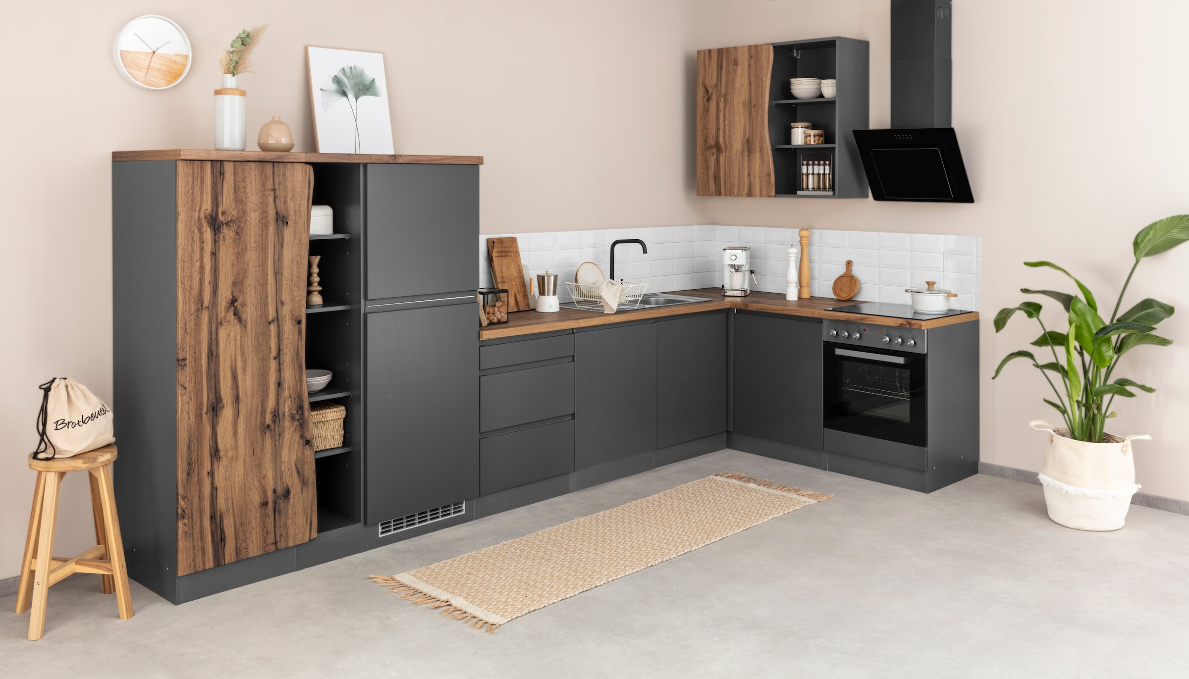 KOCHSTATION Winkelküche »KS-Bruneck«, Stellbreite 380/180 cm breit, wahlweise mit oder ohne E-Geräte, MDF
