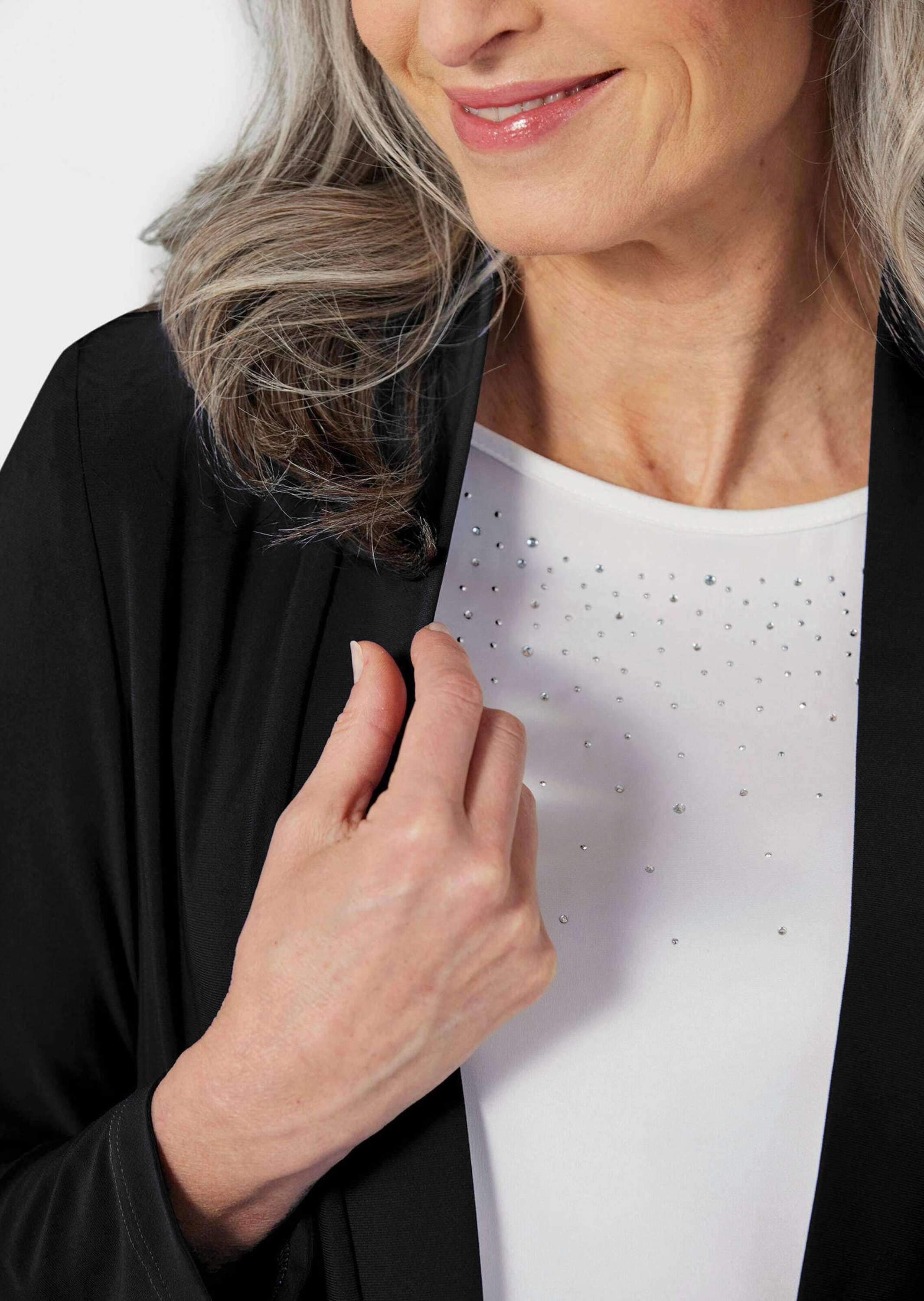 GOLDNER Sweatjacke »Kurzgröße Leichte Shirtjacke lila mit Stretch«