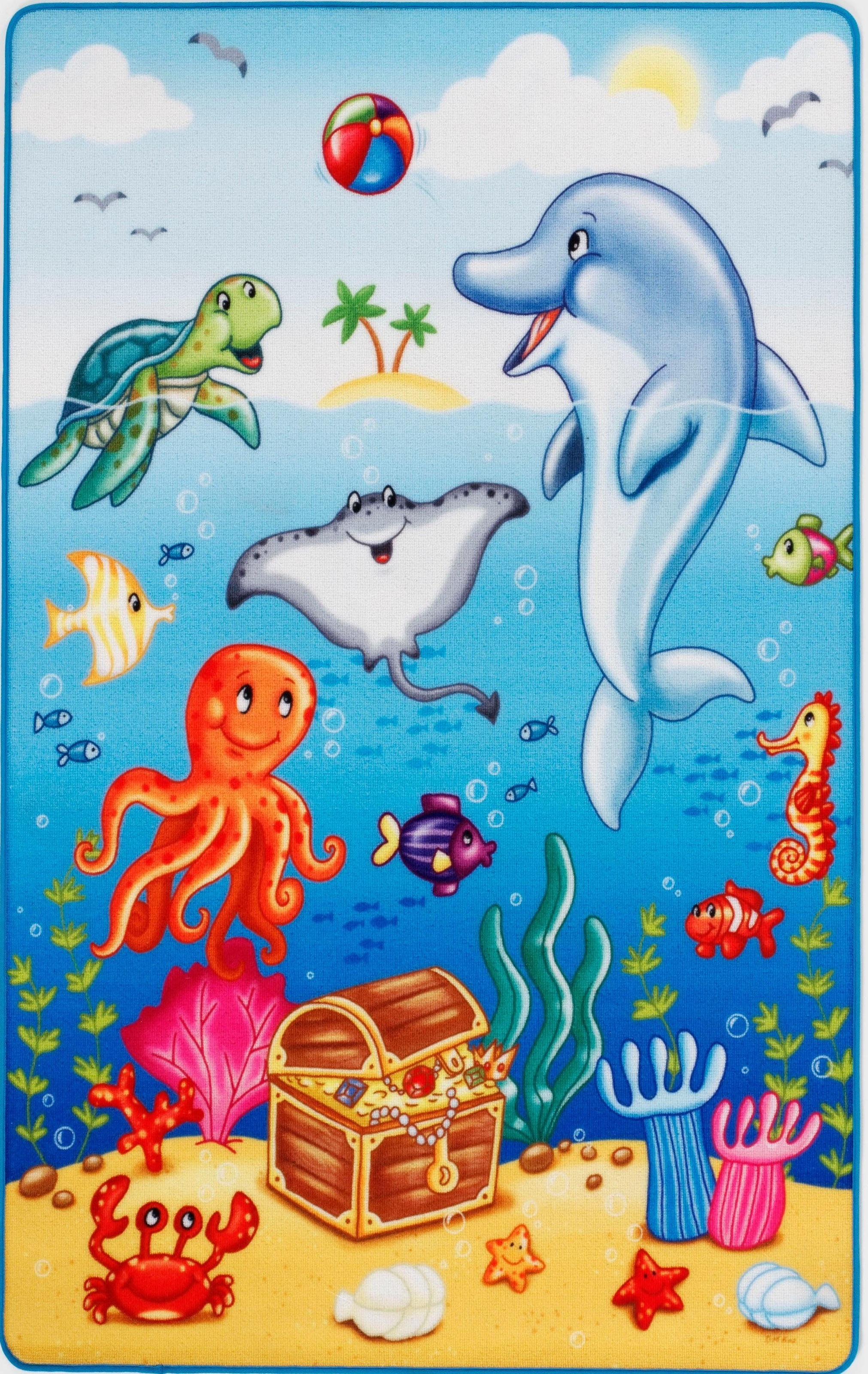 Böing Carpet Kinderteppich »Lovely Kids« rechteckig 2 mm Höhe Motiv Tiere im Meer, Kinderzimmer in bunt