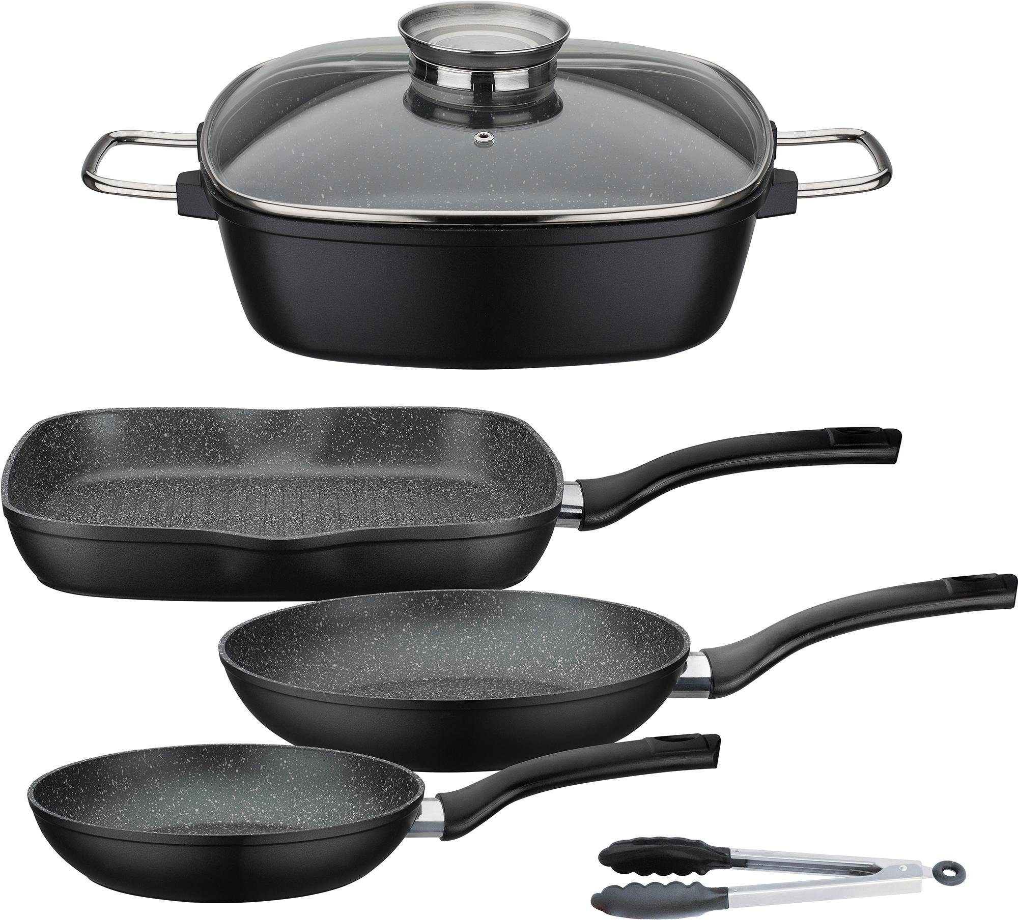 GSW Topf-Set »Gourmet Granit«, Aluminiumguss, (Set, 5 tlg., 3 Pfannen, 1  Viereckbräter, 1 Kochzange), Induktion online bei OTTO