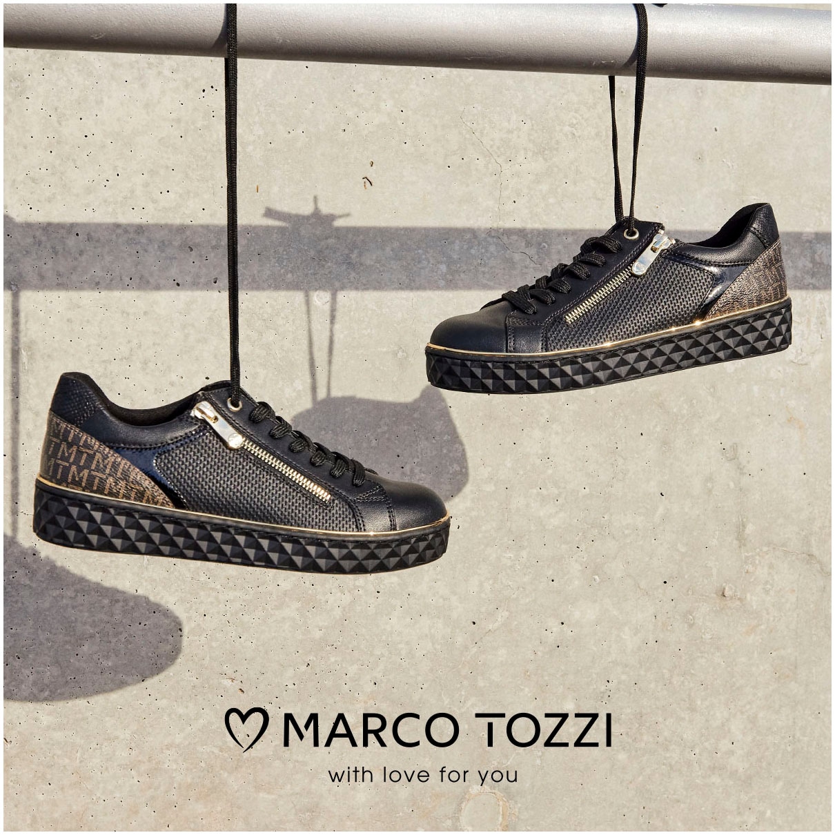 MARCO TOZZI Plateausneaker, Freizeitschuh, Halbschuh, Schnürschuh mit seitlichem Reißverschluss