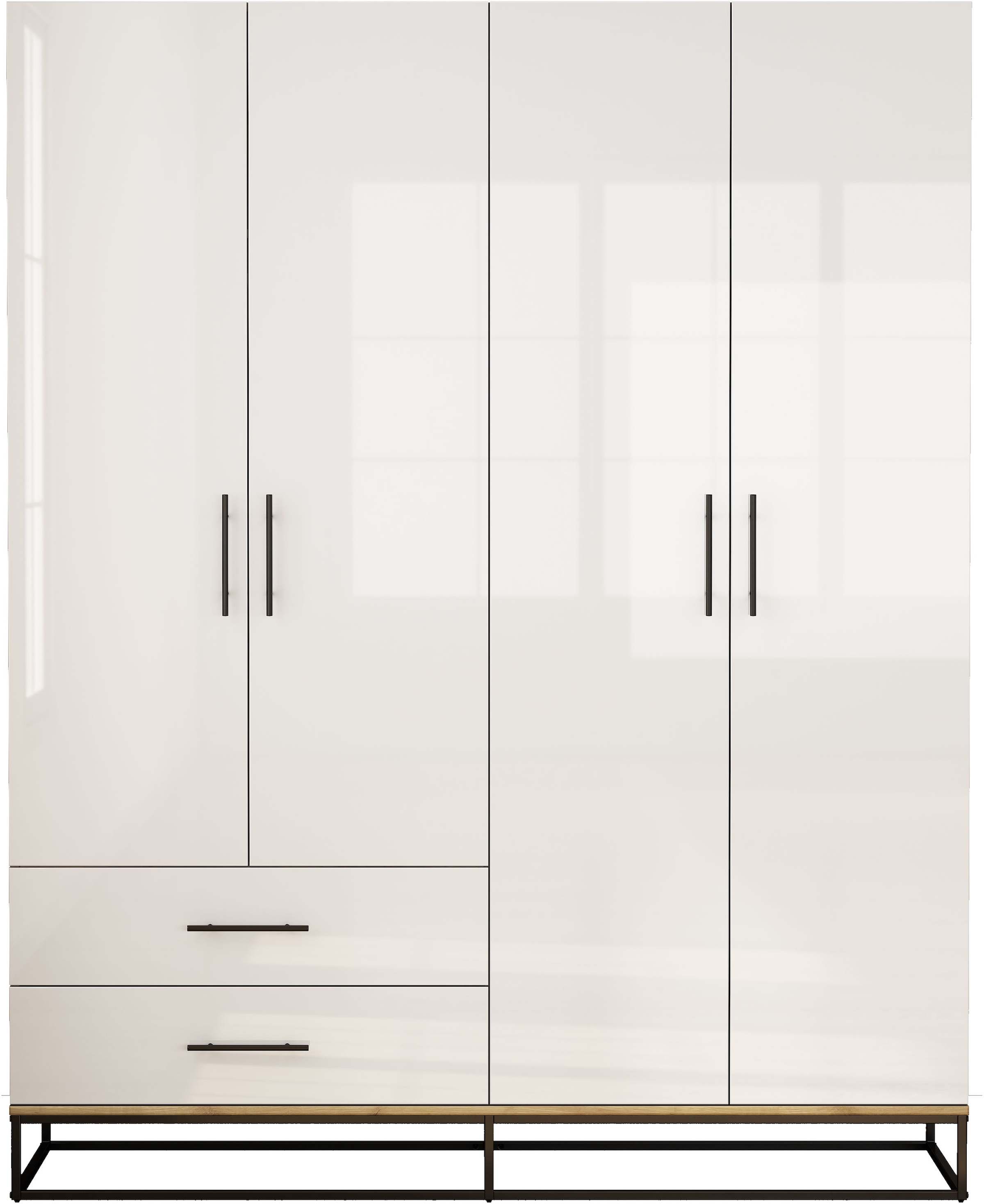 OTTO home Kleiderschrank »Lucca Schlafzimmerschrank Garderobe Hochglanz Bestseller« Schwarze Griffe und Kufengestell aus Metall,  Schlafzimmerschrank mit 4 Türen und 2 Schubladen, Breite 160cm