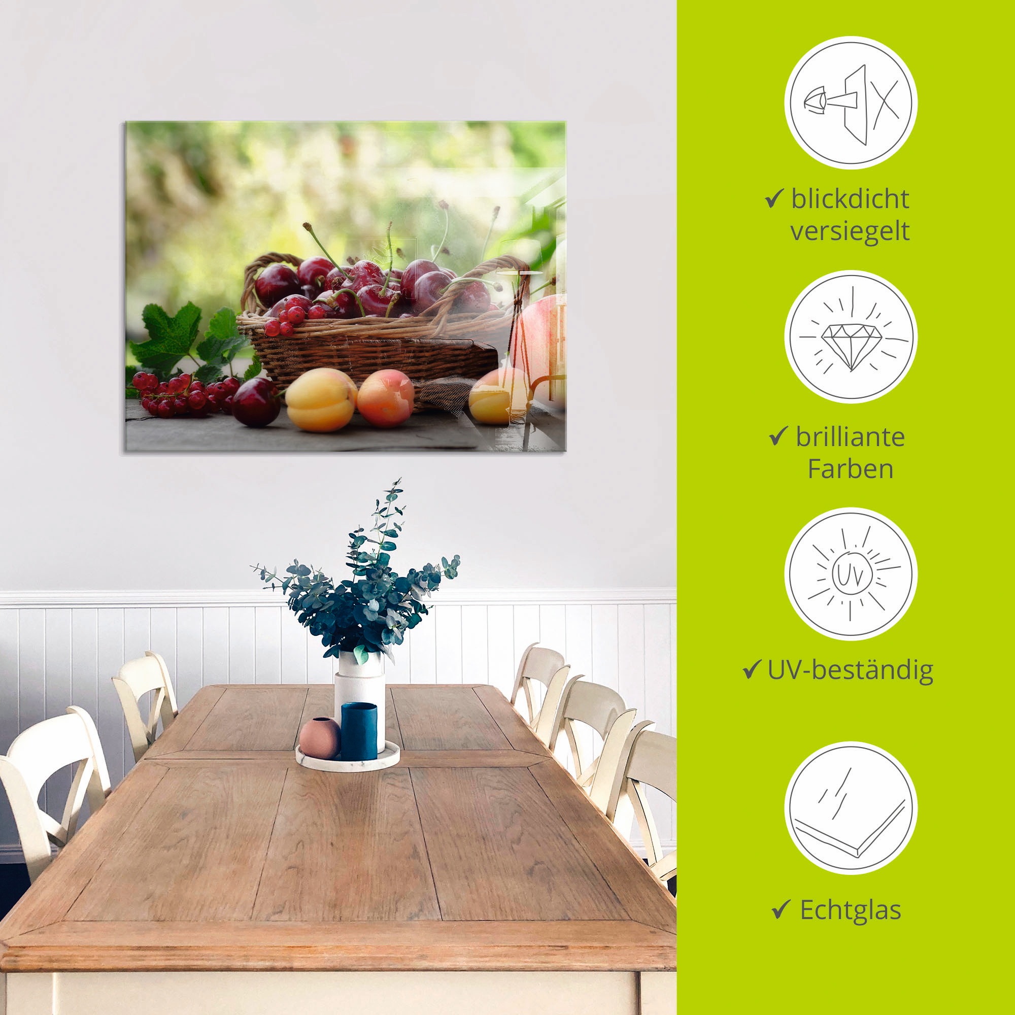 Artland Glasbild »Frische Früchte Körbchen« Lebensmittel 1 Stk. tlg. in verschiedenen Größen