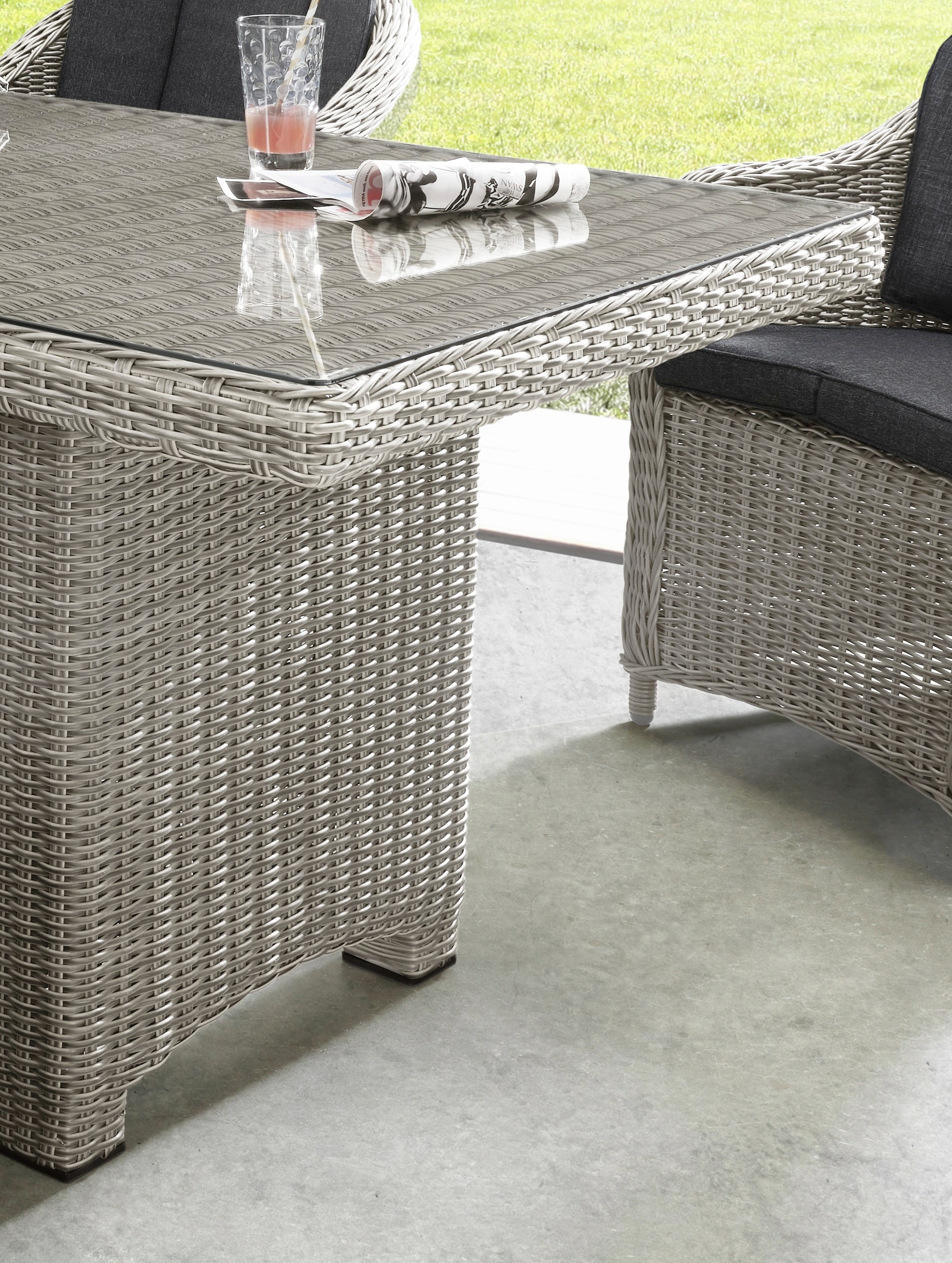 Destiny Garten-Essgruppe »MALAGA LUNA«, (Set, 13 tlg.), Polyrattan, 4 Sessel + Tisch 165x90x75cm, inkl. Auflagen