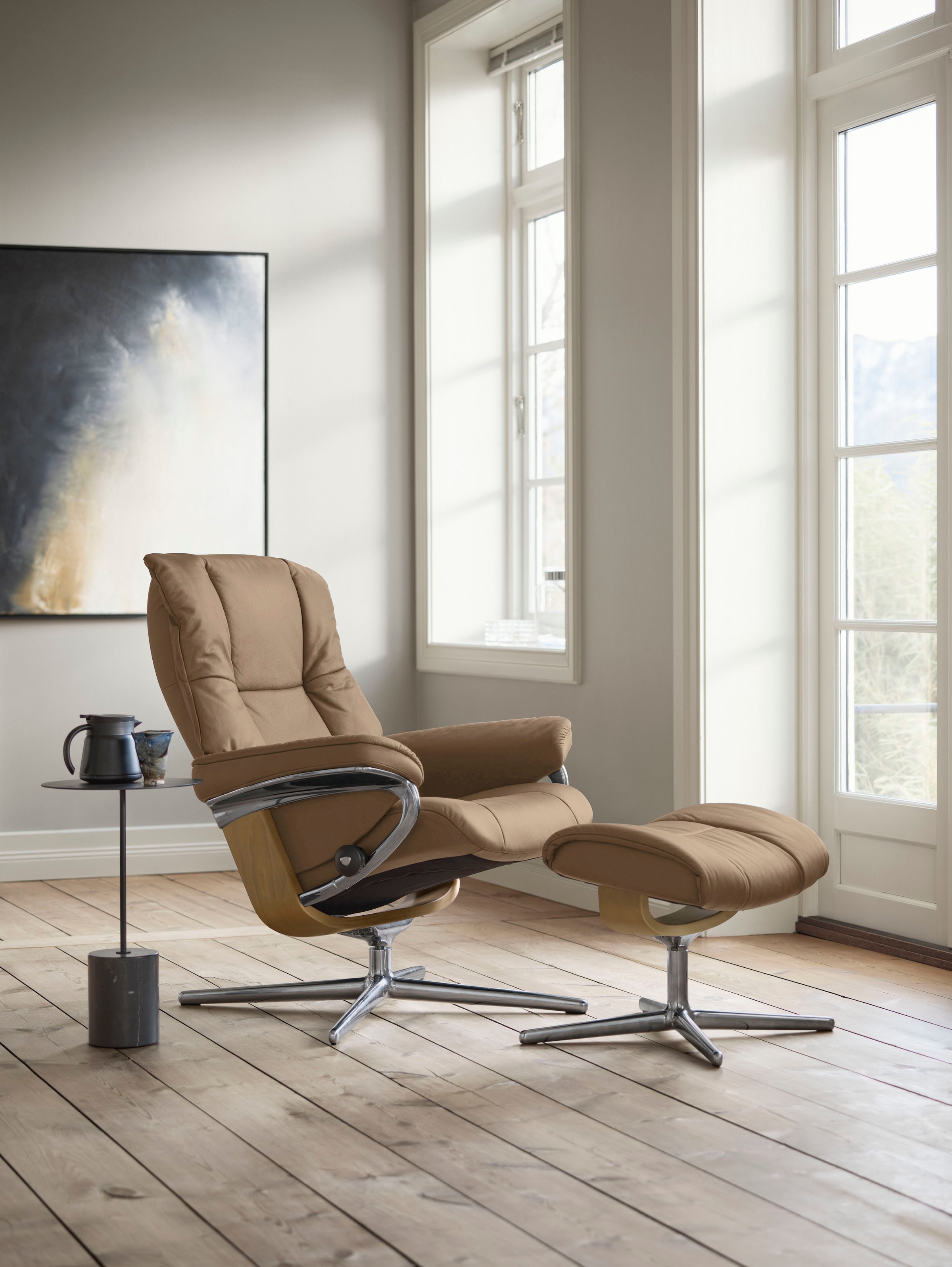 Stressless® Relaxsessel »Mayfair«, (Set, Relaxsessel mit Hocker), mit Hocker, mit Cross Base, Größe S, M & L, Holzakzent Eiche