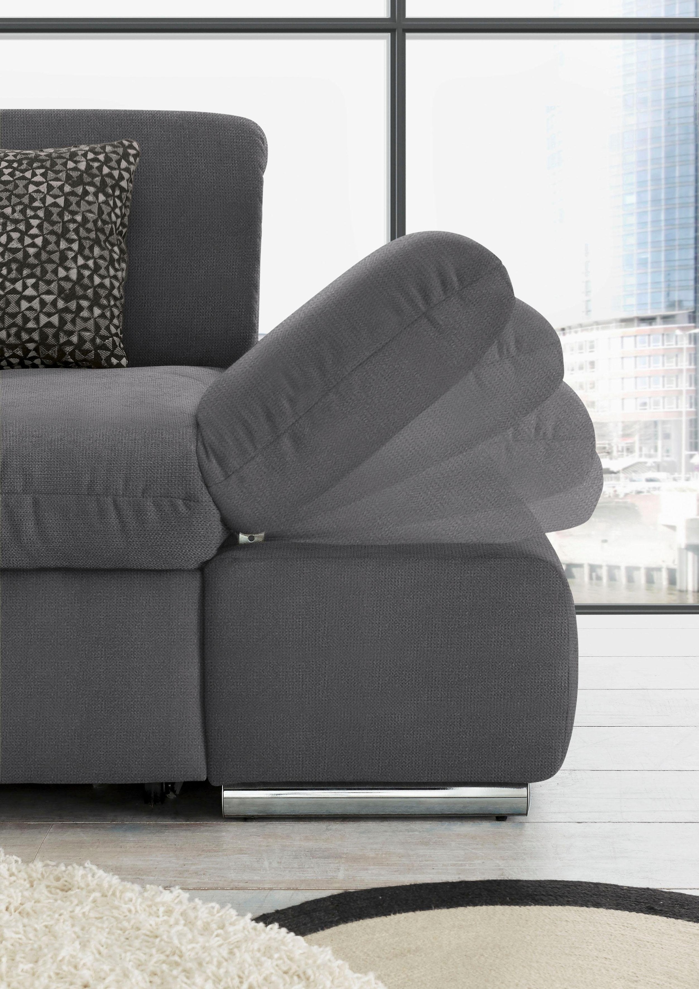 set one by Musterring Ecksofa »SO4100 V«, mit verstellbaren Kopfteilen, wahlweise mit Funktionen, Cord-Bezug
