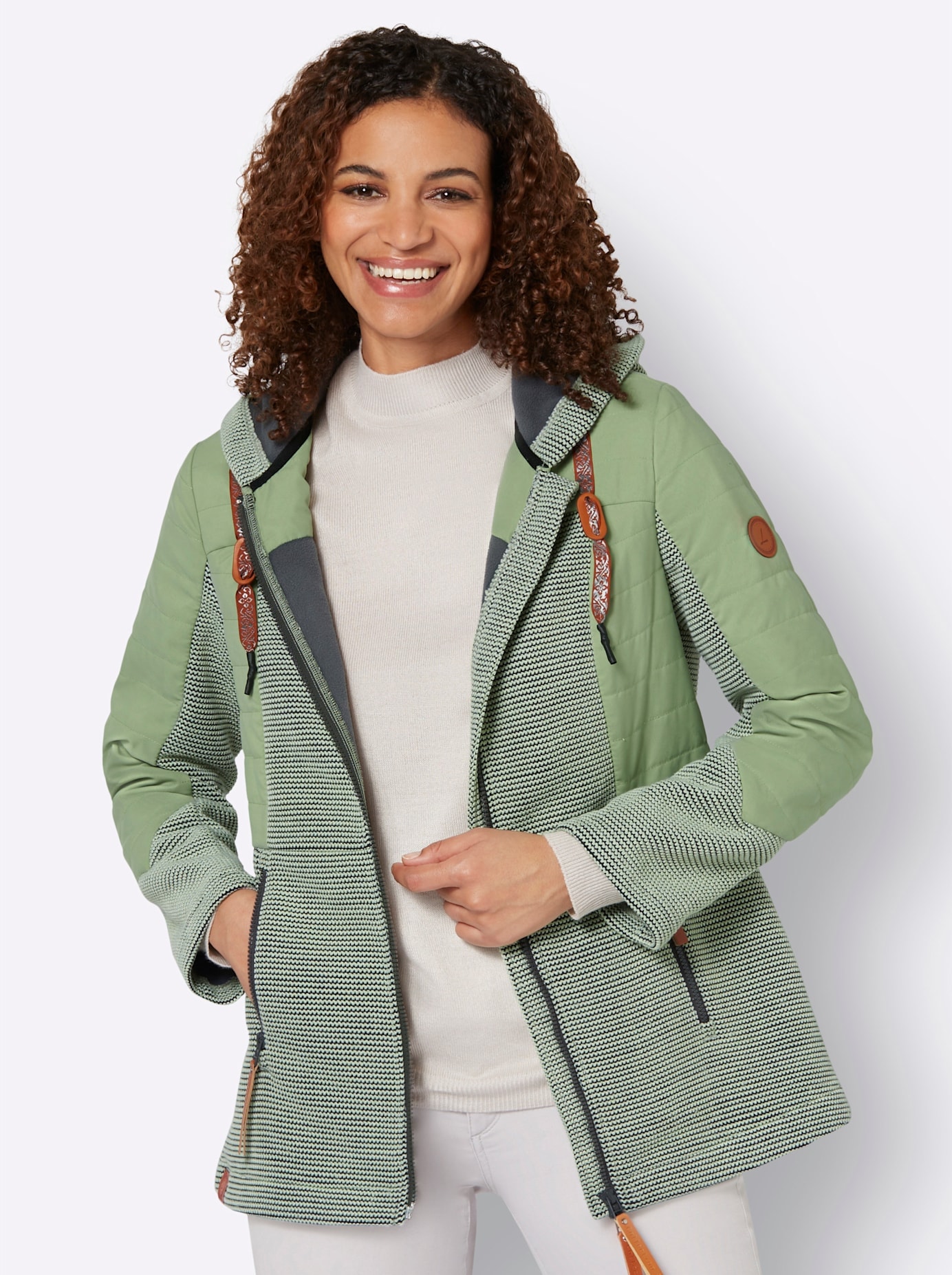 Casual Looks Strickfleecejacke, mit Kapuze