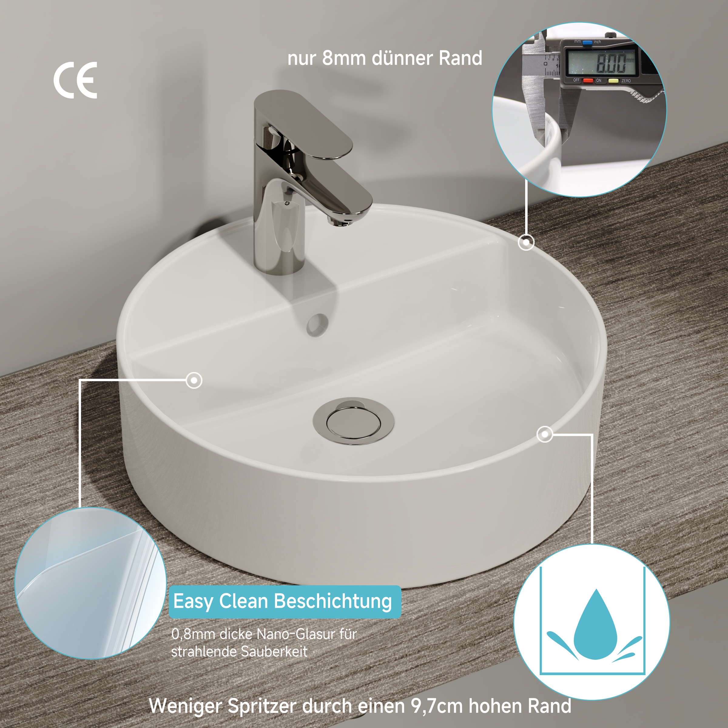 welltime Aufsatzwaschbecken »RONDO« NANO Glasur