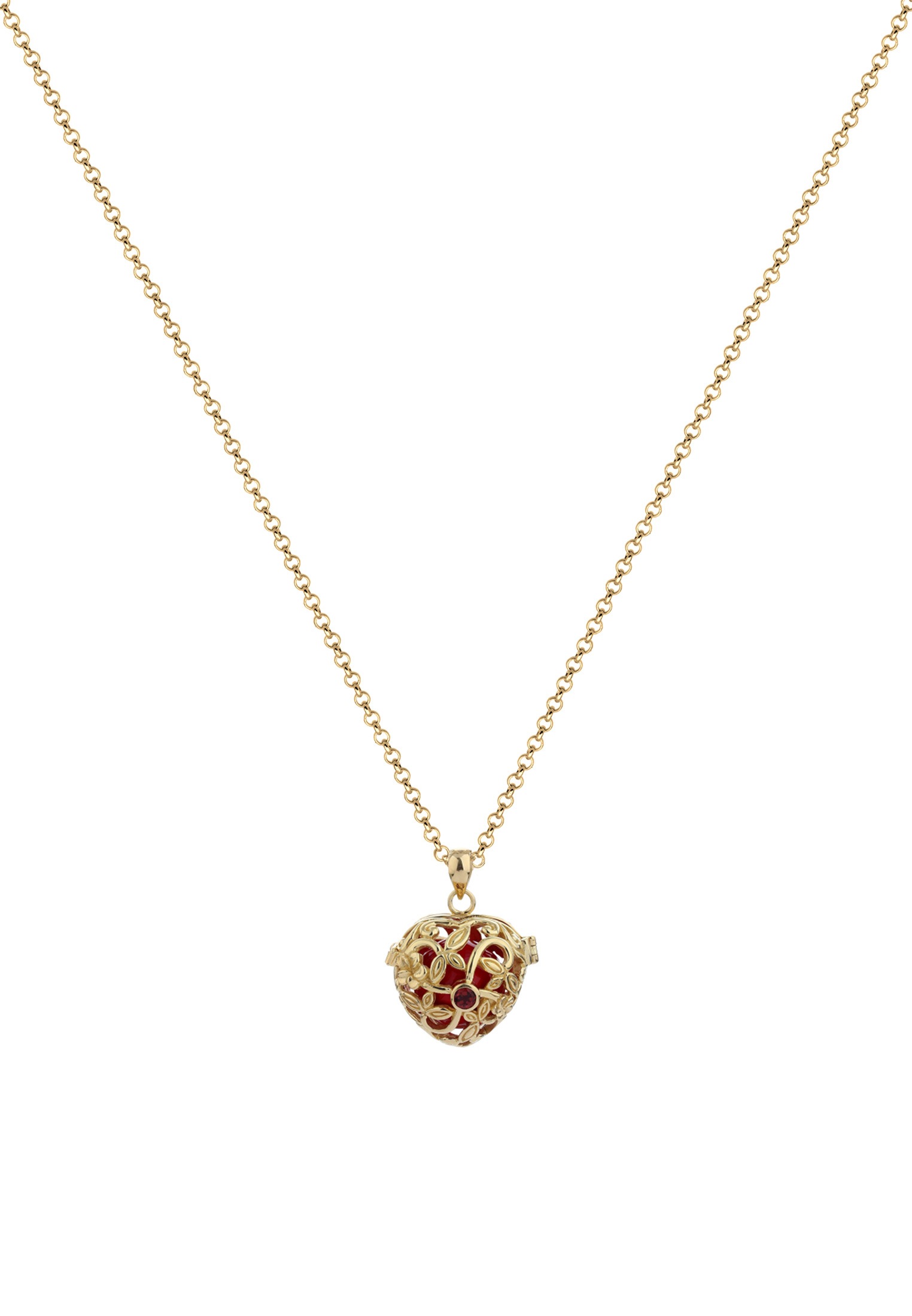Nenalina Lange Kette »Halskette Herz Klangkugel Granat Ornament 925 Silber«