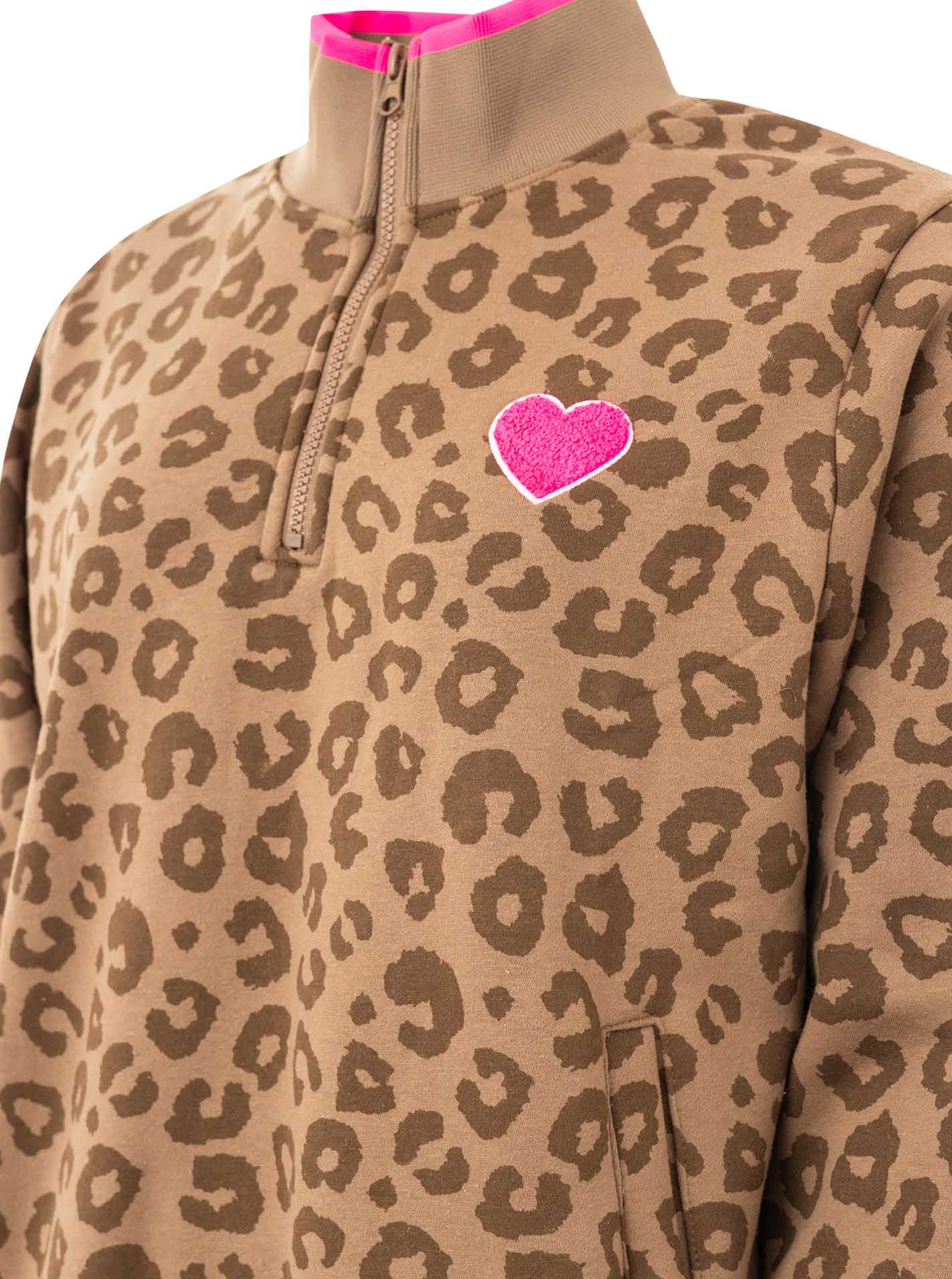 Zwillingsherz Troyer »"Leo Love"« Stehkragen mit Zipper, Leo-Allover-Muster, pinke Kanten & Herzpatch
