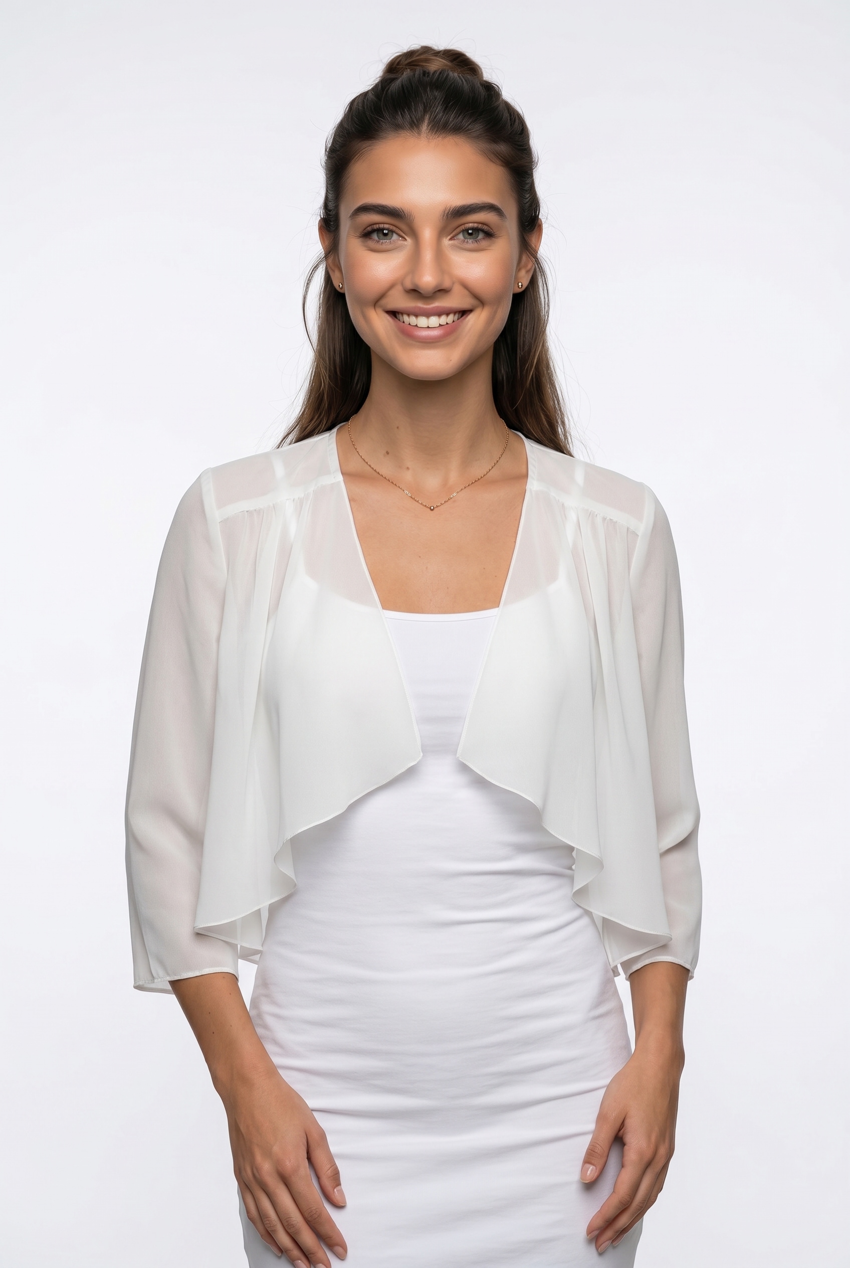 bonprix Boleroblazer für festliche Anlässe und Hochzeiten, 3/4-Ärmel, Wasserfallkragen