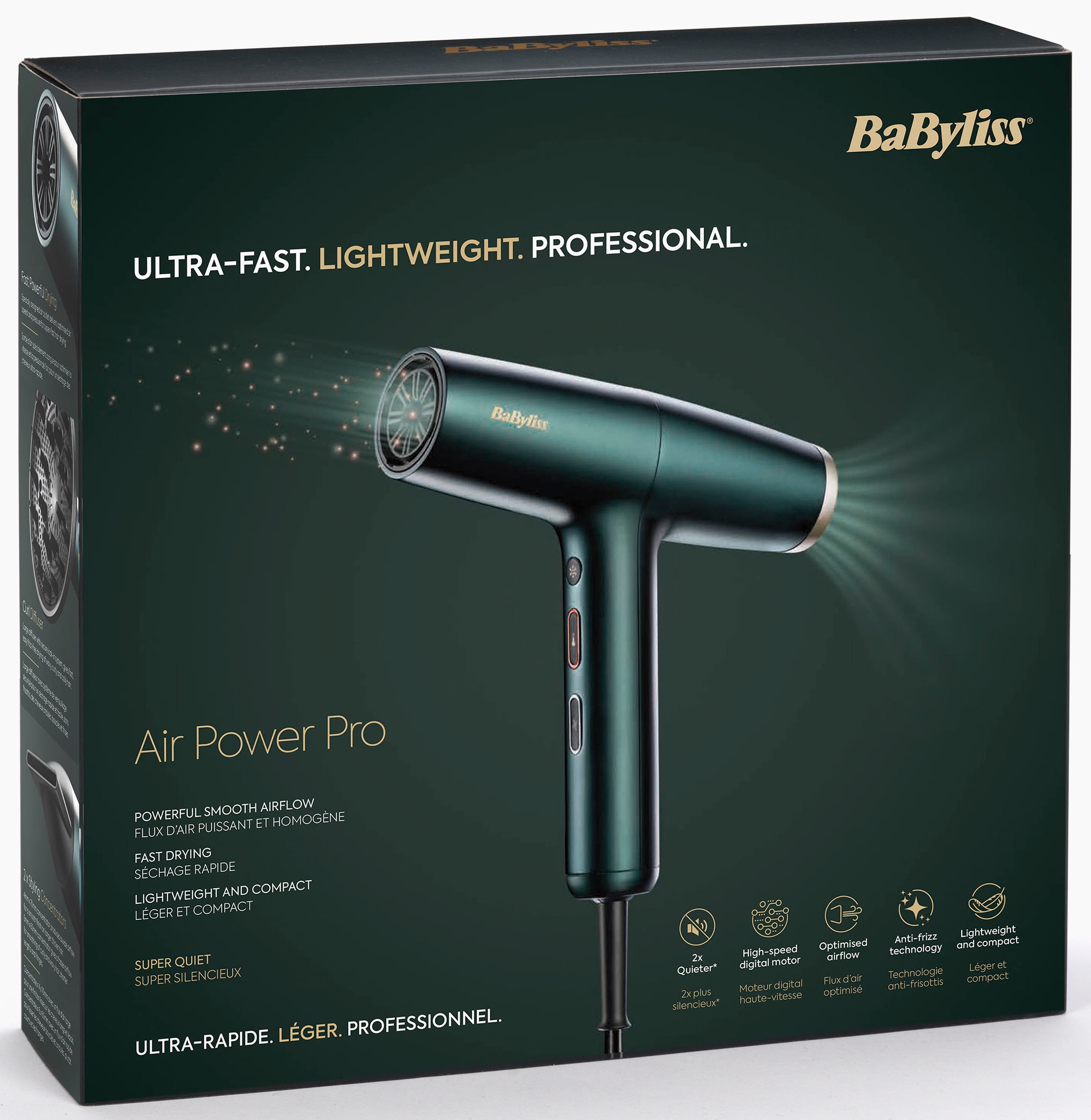 BaByliss Haartrockner »Air Power Pro D6555DE«, 1600 W, 3 Aufsätze, Digitaler Motor, starker Luftstrom, schonendes Styling