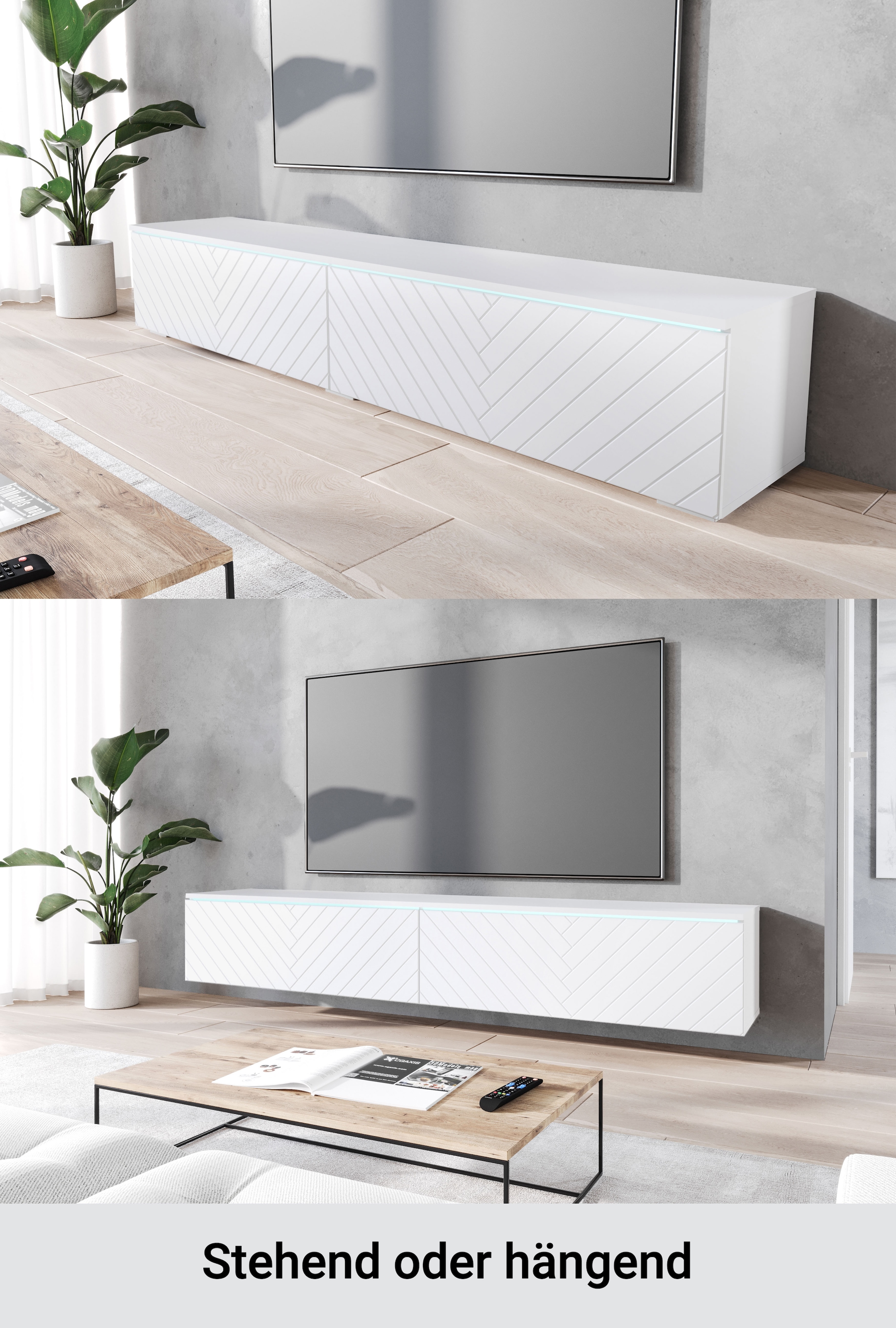 INOSIGN Lowboard »Vera, wahlweise mit oder ohne Beleuchtung« gefräste MDF Front mit 3D Effekt, stehend und hängend montierbar