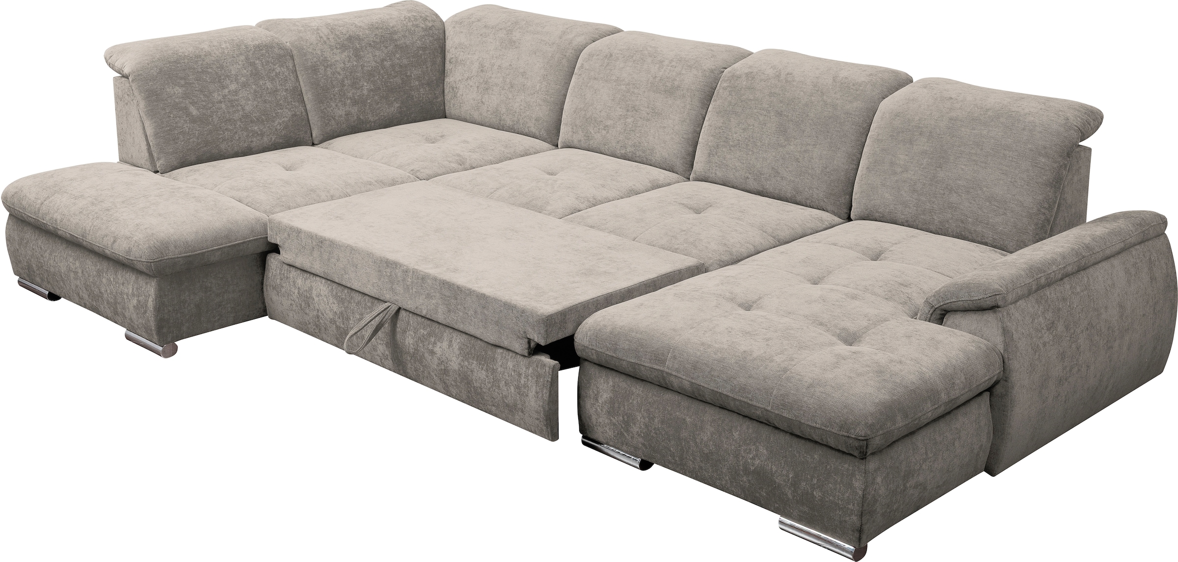 WERK2 Wohnlandschaft »Pula 356cm breit, Bett & Bettkasten, Kopfteil- & Sitztiefenverstellung« U-Form, XXL, Schlaffunktion, Bettkasten, verstellbare Kopfteile
