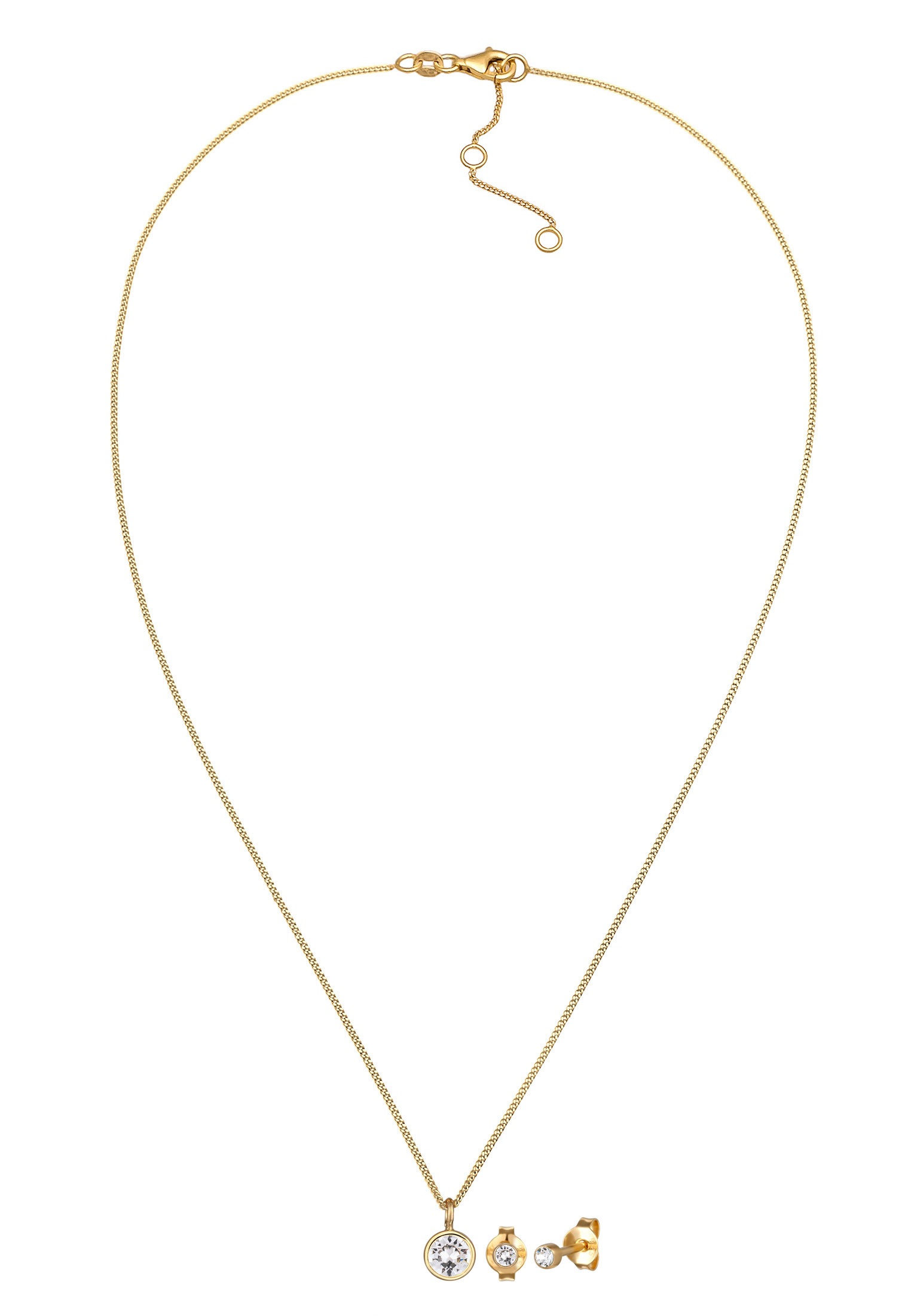 Elli Ohrring und Ketten Set »Schmuckset Set Solitär Kristalle 925 Sterling Silber vergoldet«