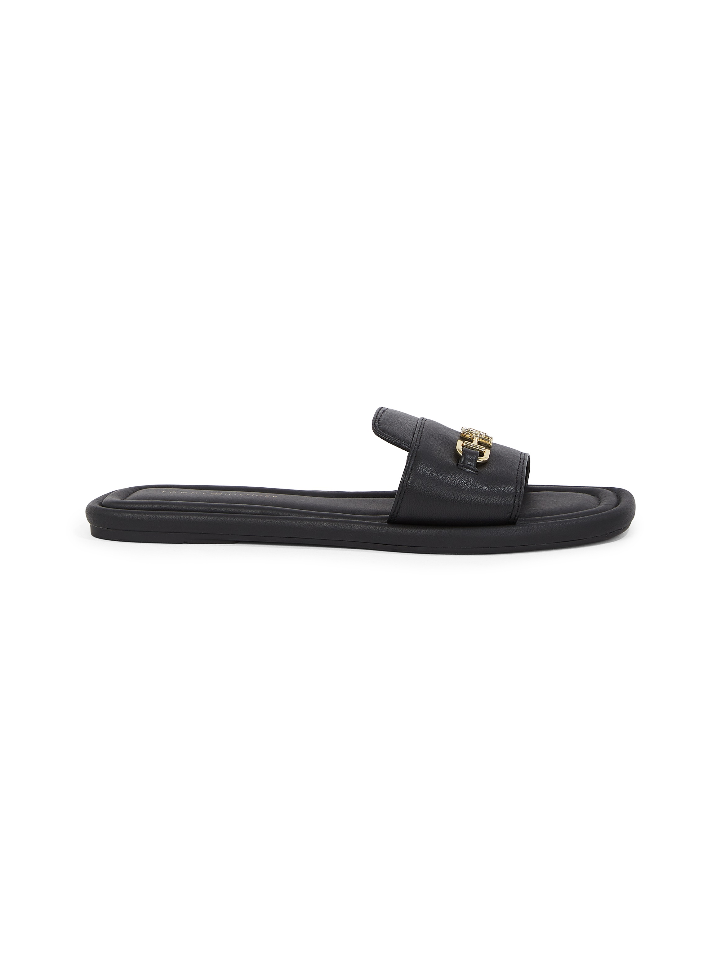 Tommy Hilfiger Pantolette »LEATHER HORSEBIT MULE«, Flats, Sommerschuh, Bequemschuh mit goldfarbener Zierspange