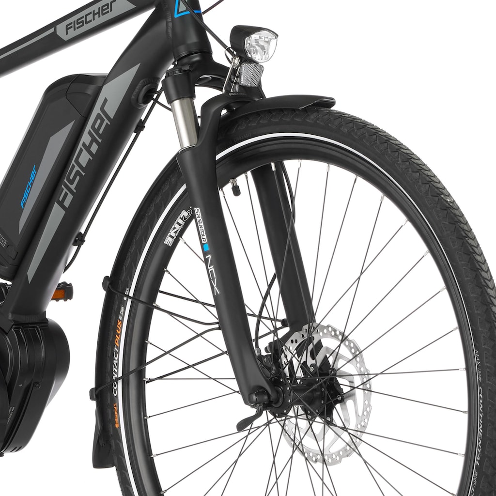 FISCHER Fahrrad E-Bike »VIATOR ETH 1861 557«, 10 Gang, Shimano, Deore, Mittelmotor 250 W, (mit Gepäckträgertasche)