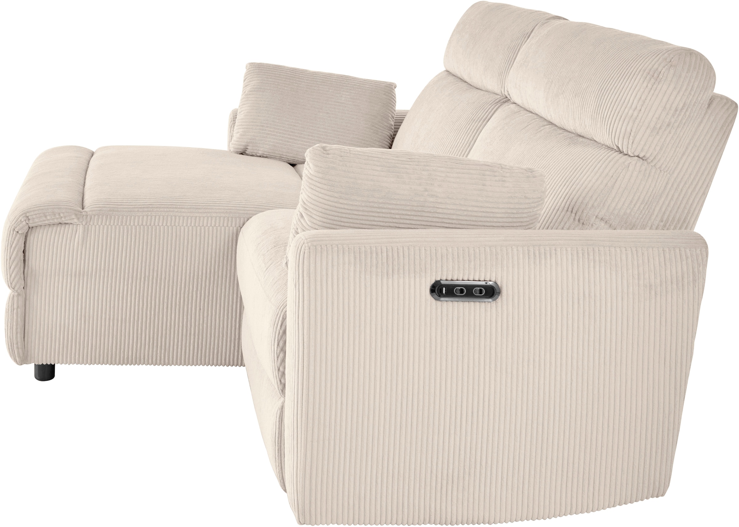 INOSIGN Ecksofa »JENNA, L-Form, 209cm, manuelle u. elektrische Funktion, mit USB A/C,«, Liegefunktion 105°-150°, Federkern, Cord