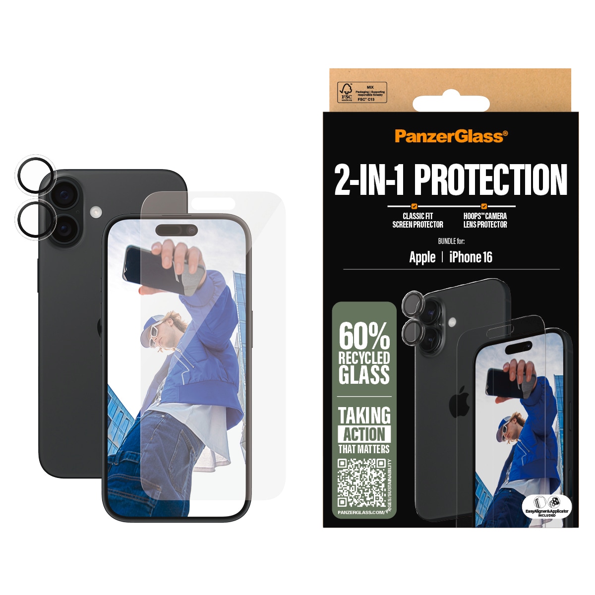 Displayschutzglas »2-in-1 Protection, Glass, Lens Protector«, für Apple iPhone 16,...