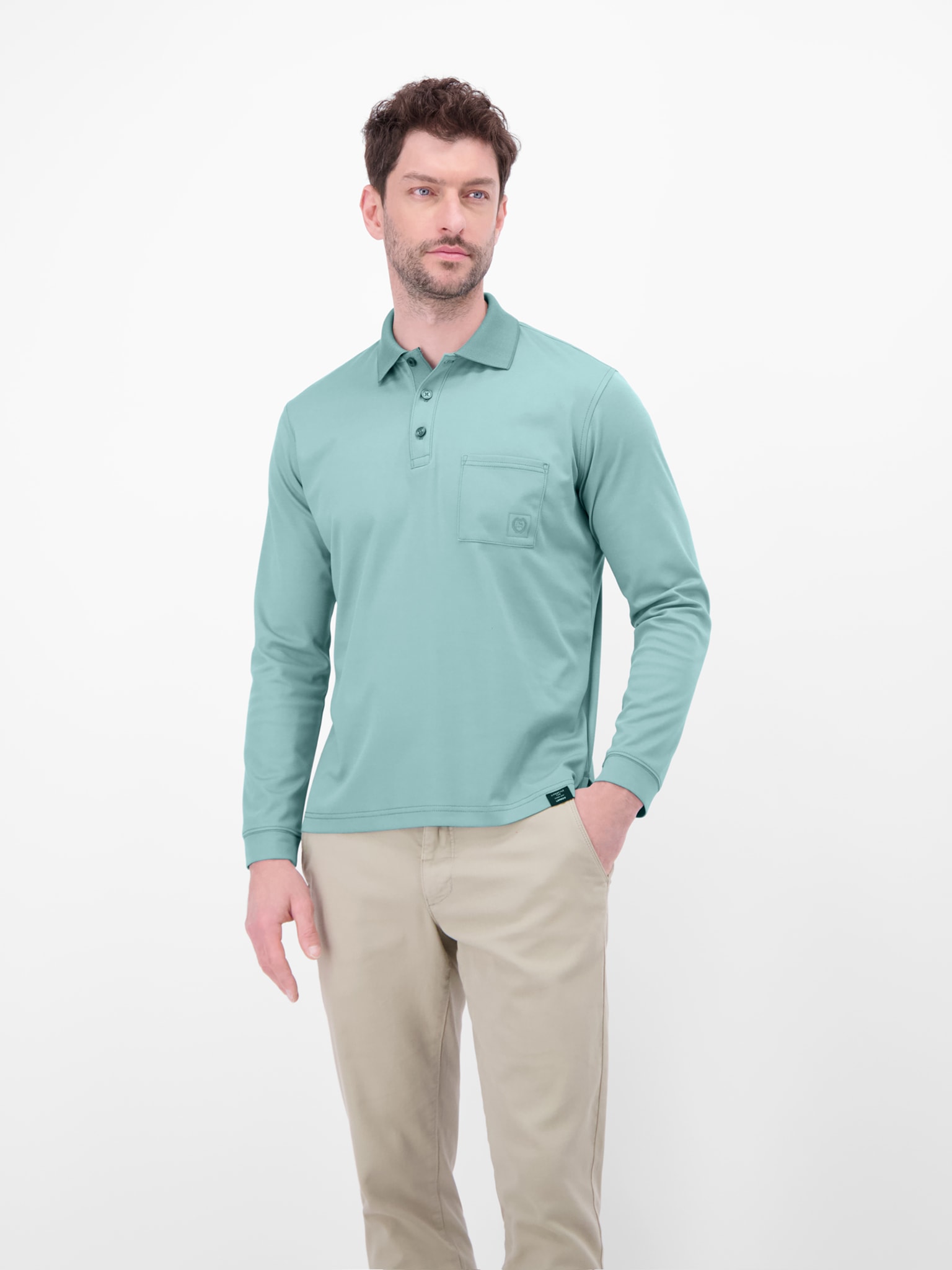 LERROS Langarm-Poloshirt mit Brusttasche und Logo-Badge