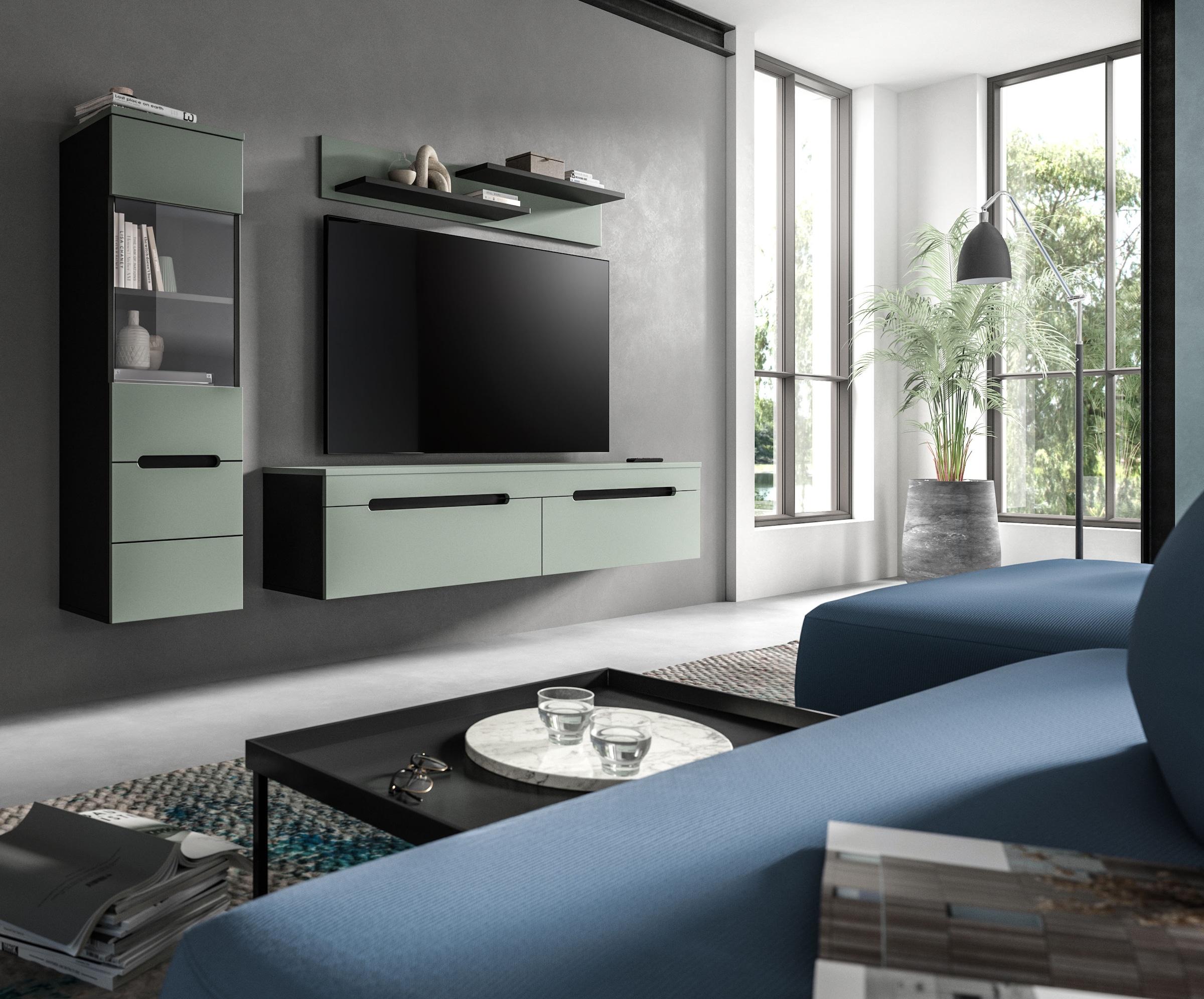 Home affaire Wohnwand »REHAT, TOPSELLER!, 3-teilig, wahlweise stehend und hängend montierbar« Set bestehend aus: Vitrine, Lowboard und Wandboard, 2 Stk. tlg.