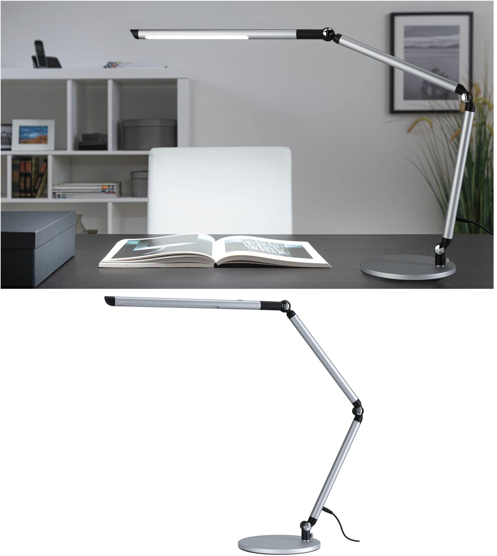 Paulmann LED Schreibtischlampe »LED Schreibtischleuchte 3-Step-Dim FlexBar White Switch Silber matt« 1 Stk. Tageslichtweiß mehrere Helligkeitsstufen, Farbwechsler, Farbsteuerung, Dimmer