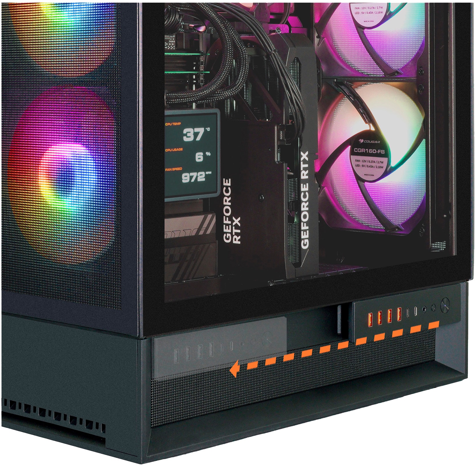Cougar Gaming-PC-Komplettsystem »MegaDeal OmnyX BK 2851 AMD Ryzen 7 9700X 32GB DDR5 2TB SSD RTX 5070Ti« 34 ″ AMD Ryzen 7 GeForce RTX? 5070Ti 32 GB RAM 2.000 GB SSD Windows 11, DDR5 RAM + MSI MAG 342CQR E2 Curved Monitor 86cm (34")