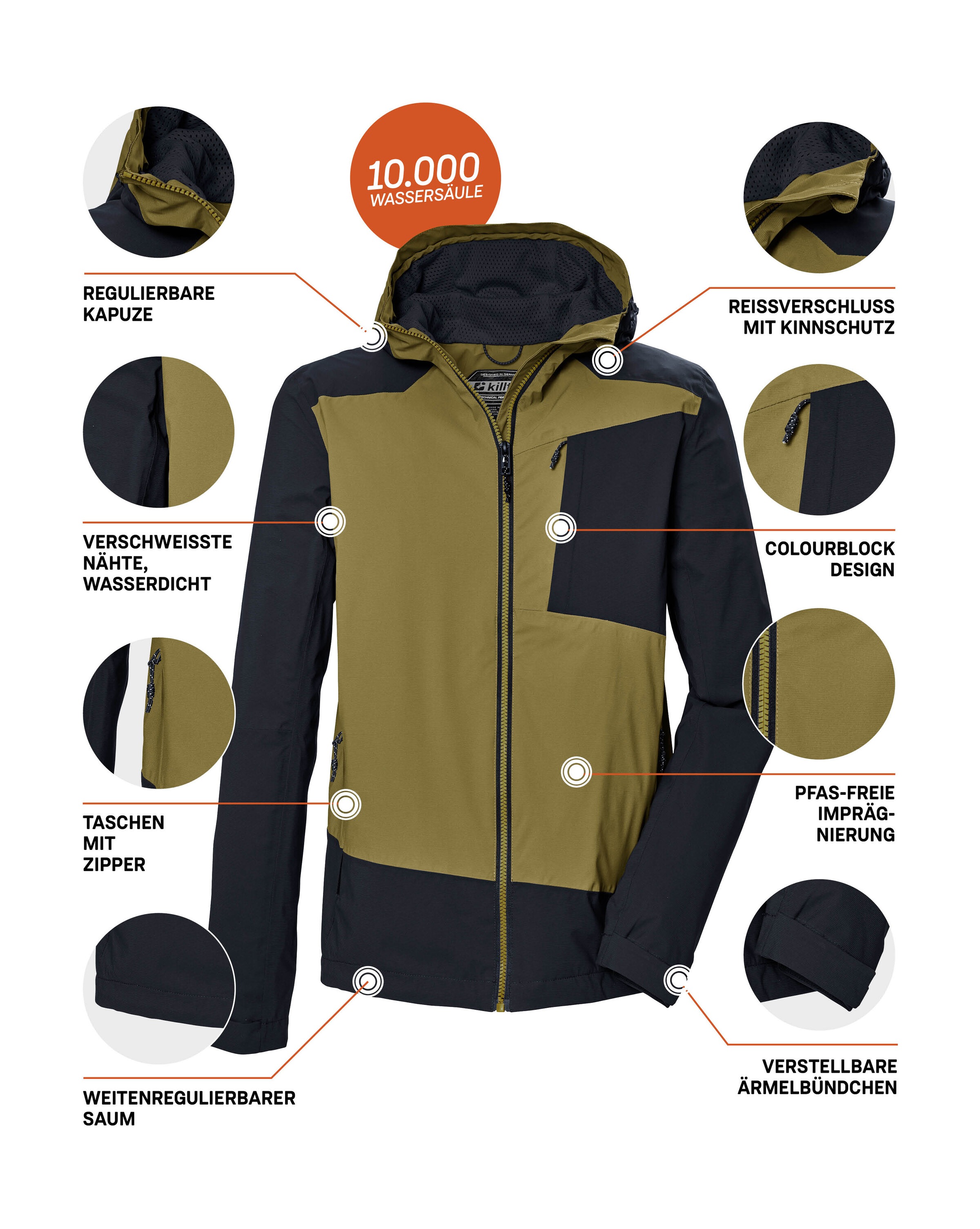 Killtec Funktionsjacke »KOS 85 MN JCKT«, Wasserdichte, atmungsaktive Herrenjacke im Colourblock-Design