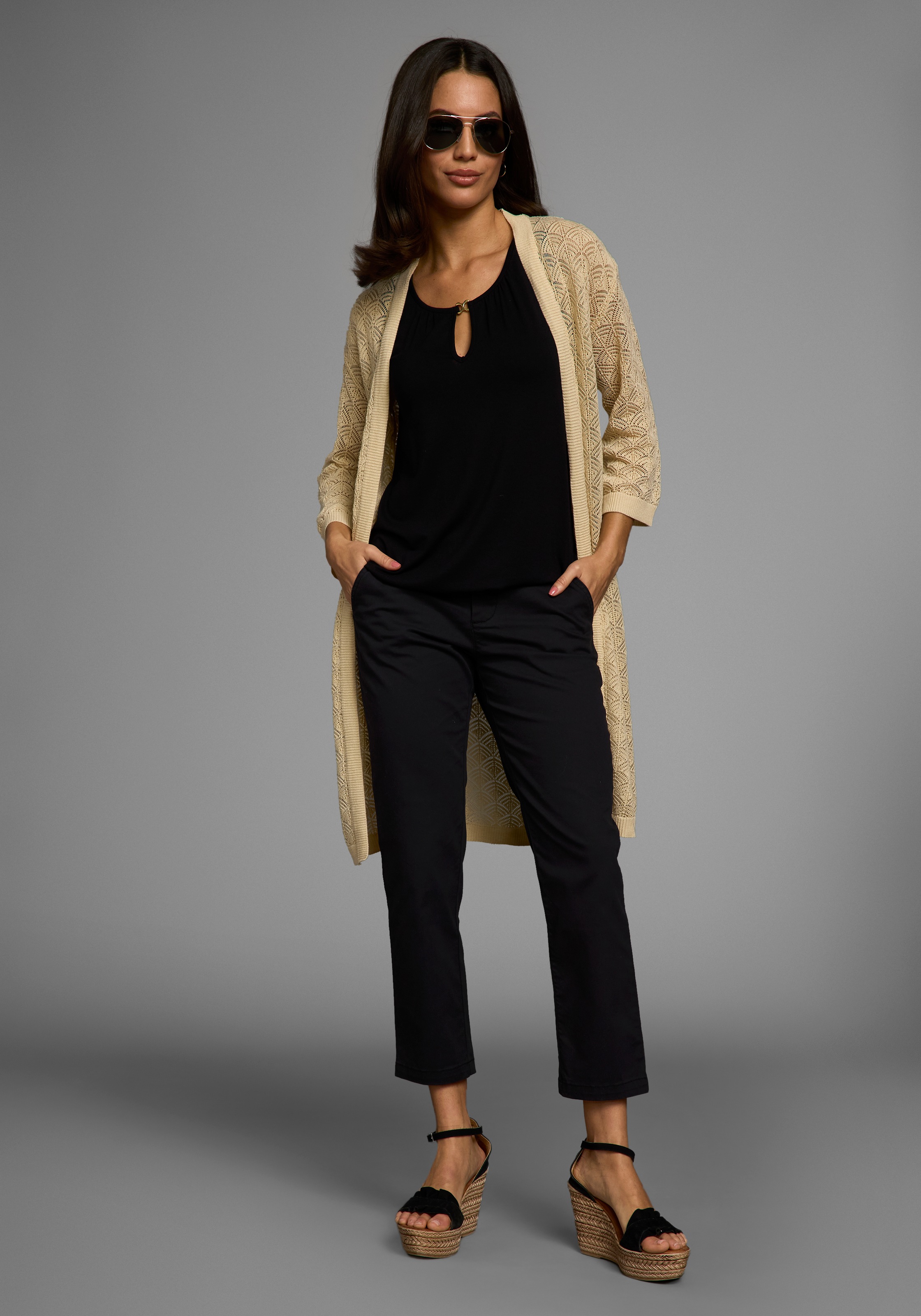 Laura Scott Longstrickjacke, mit sommerlichem Ajourmuster - NEUE KOLLEKTION