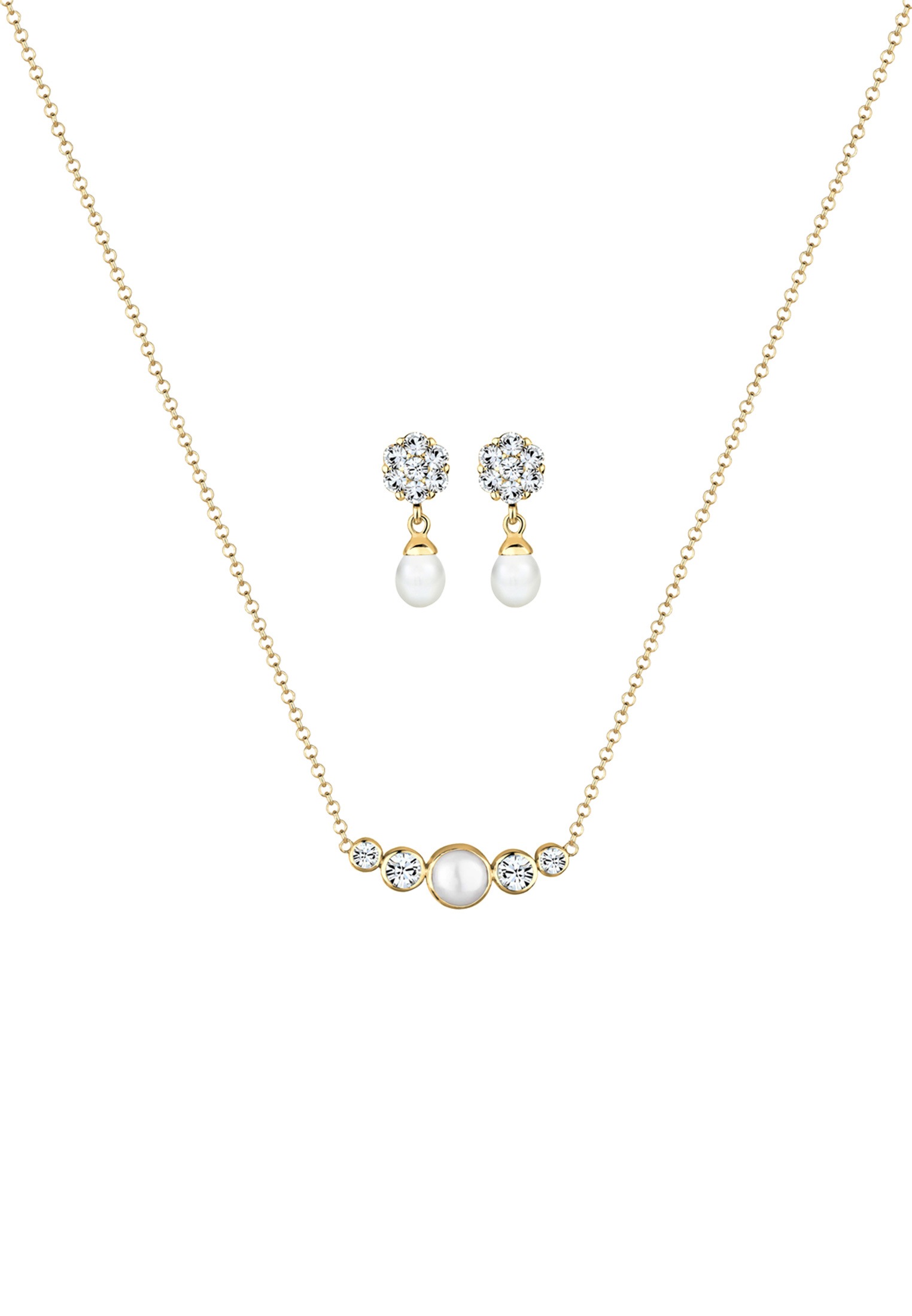 Elli Premium Ohrring und Ketten Set »Schmuckset mit Perle und Kristalle 925 Silber«