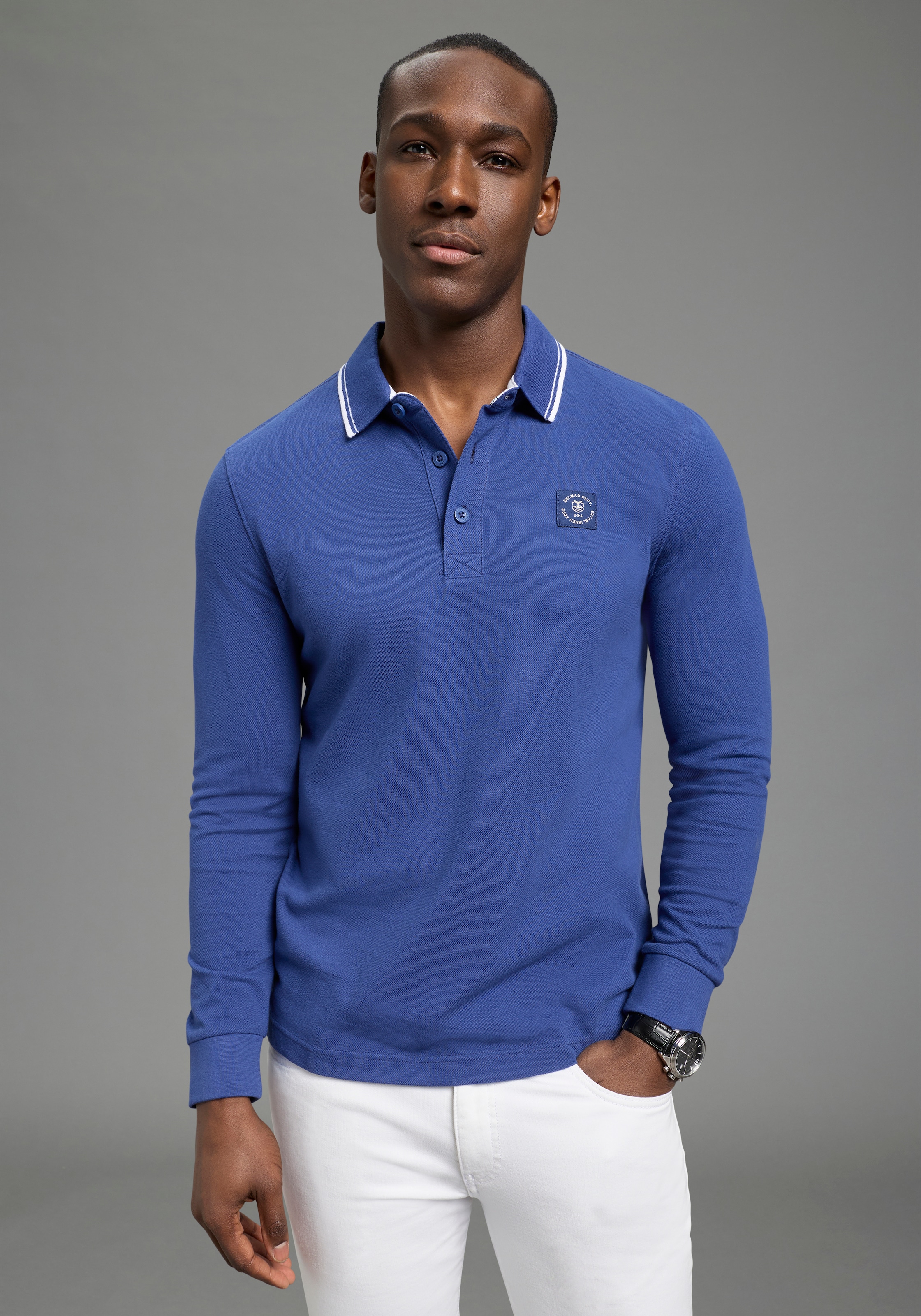 DELMAO Langarm-Poloshirt »Neue Kollektion!« schmale Passform, Langarm, unifarben, aus Piqué-Material